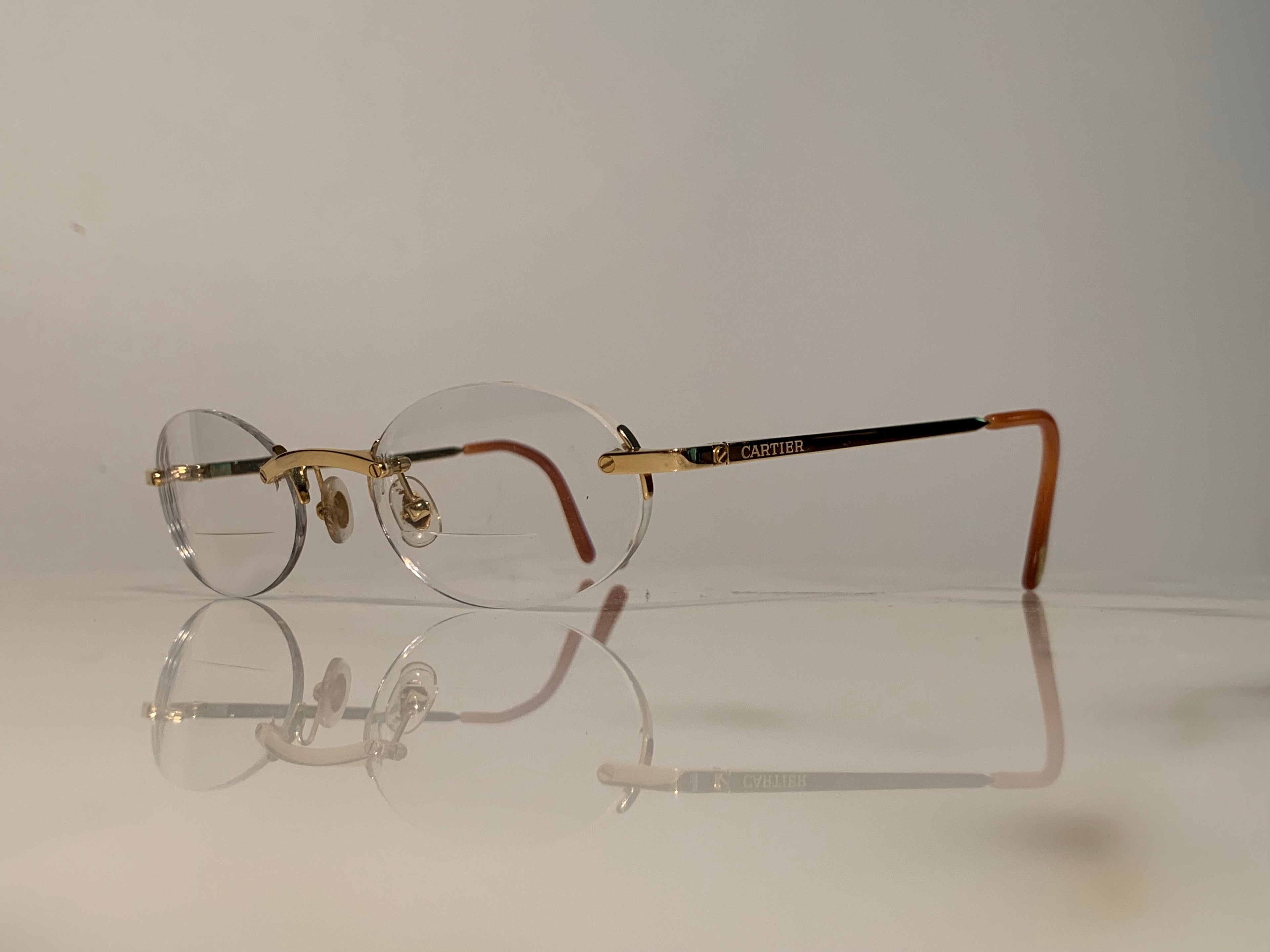 Cartier Gold Santos Rimless Glasses Sunglasses Frame