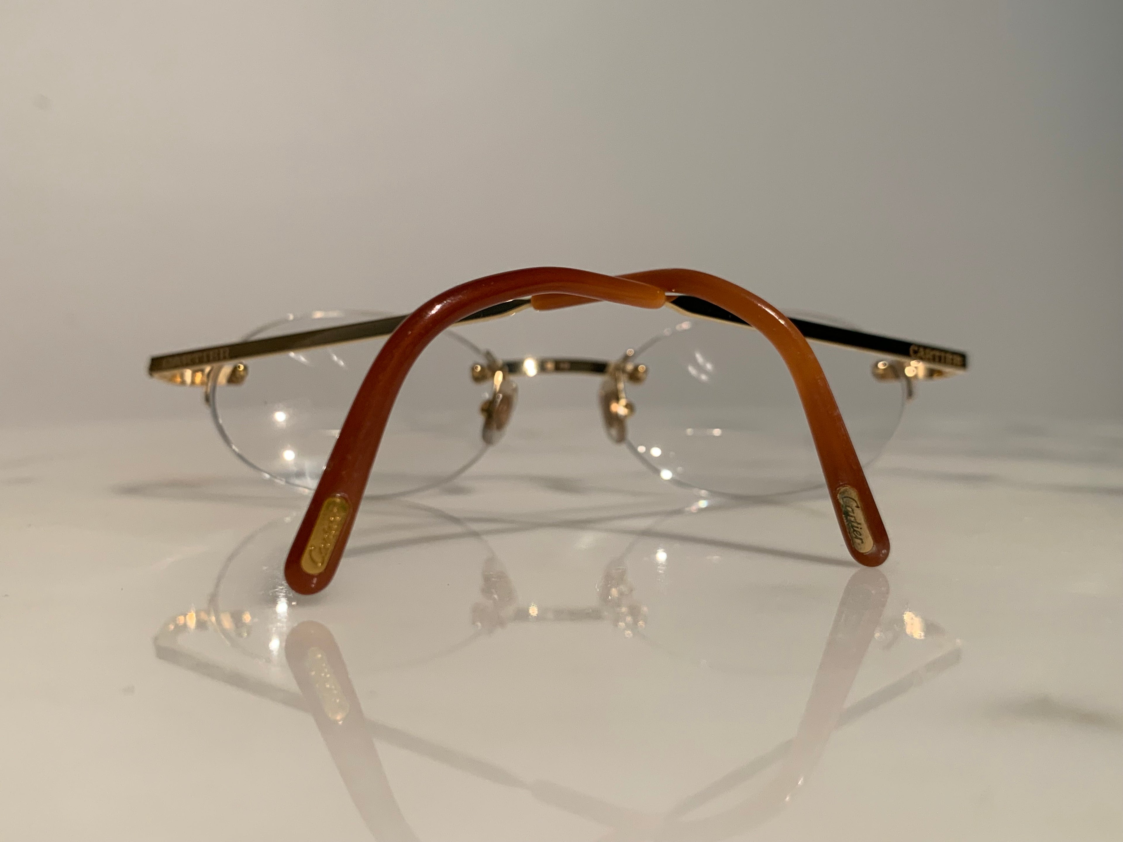 Cartier Gold Santos Rimless Glasses Sunglasses Frame