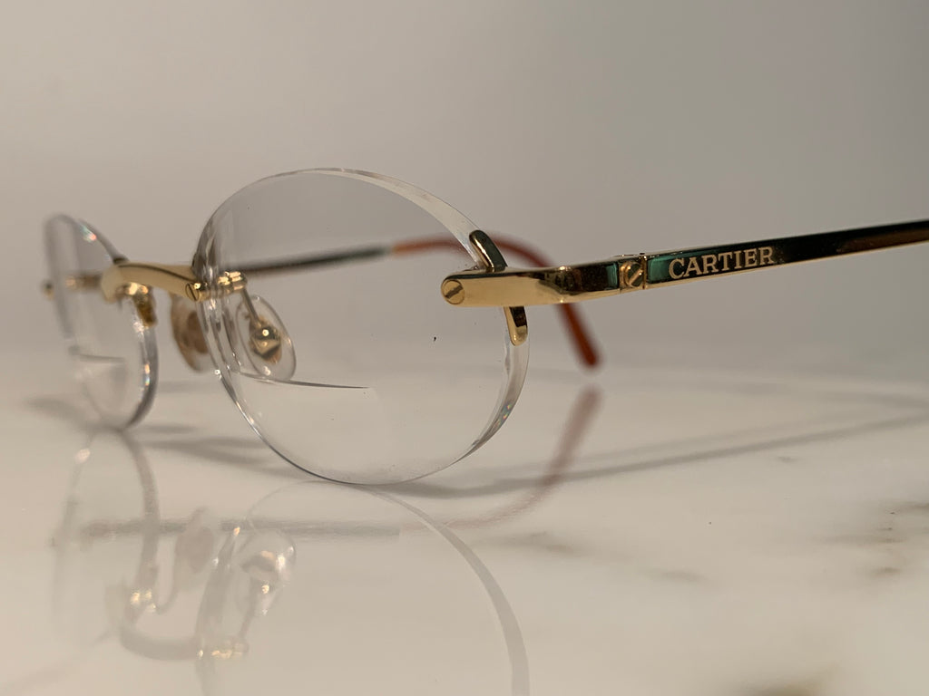 Cartier Gold Santos Rimless Glasses Sunglasses Frame