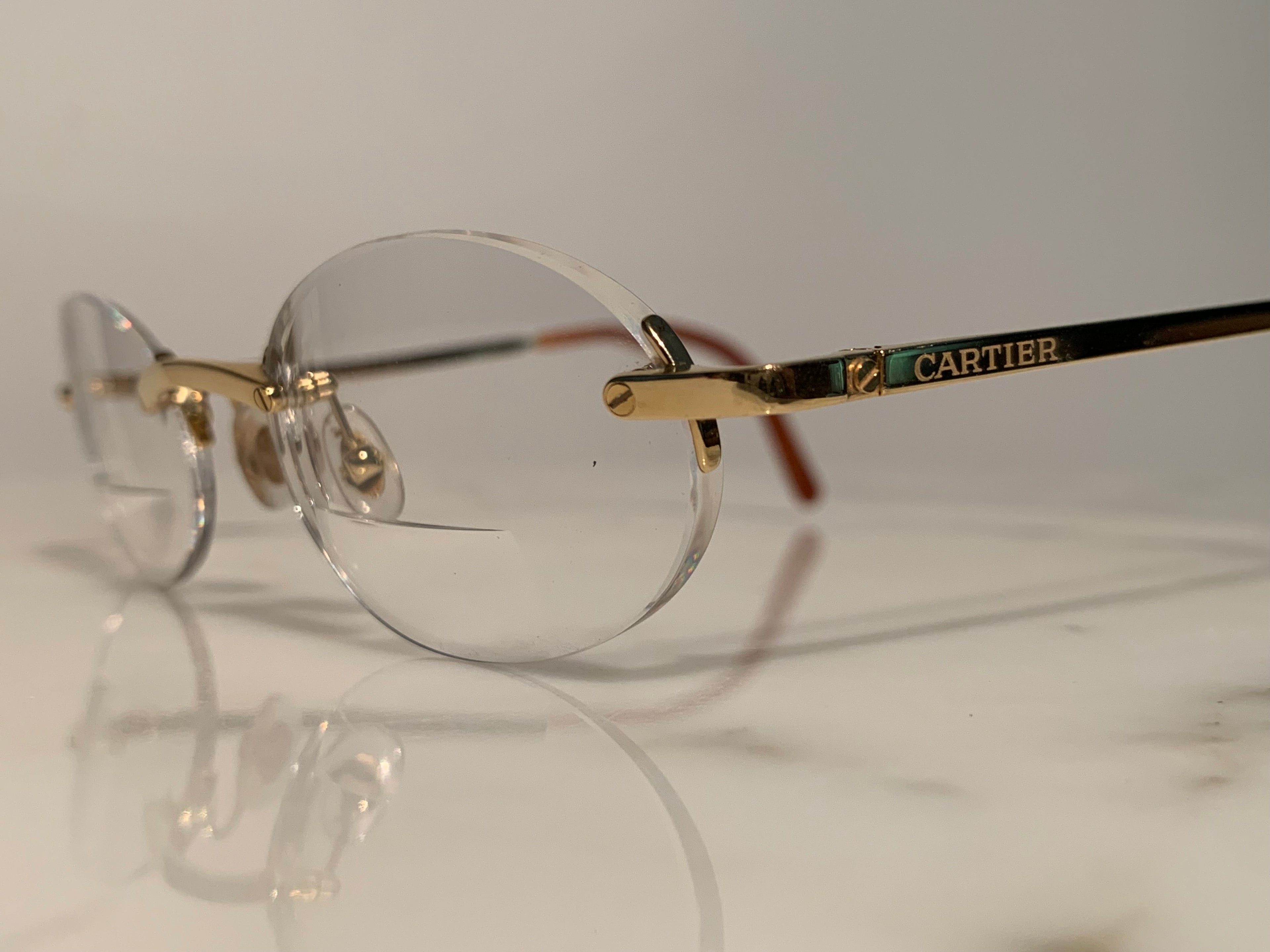 Cartier Gold Santos Rimless Glasses Sunglasses Frame