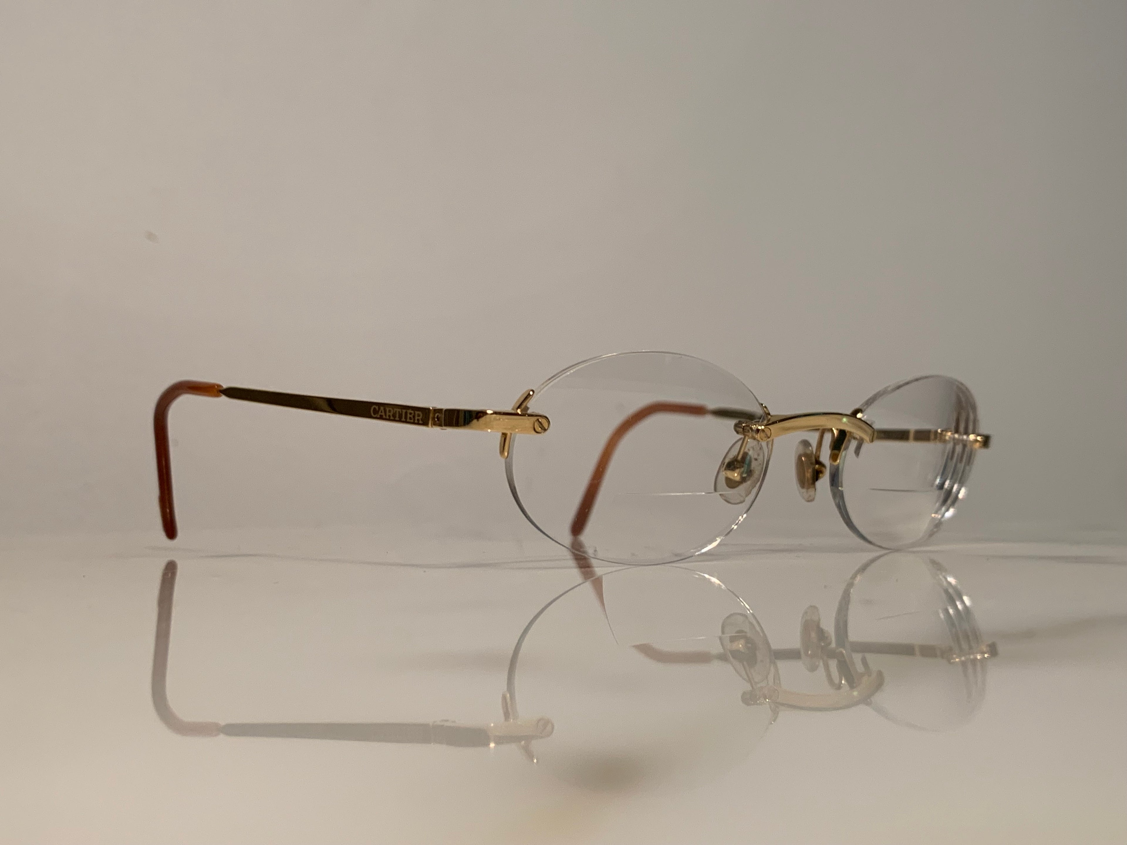 Cartier Gold Santos Rimless Glasses Sunglasses Frame