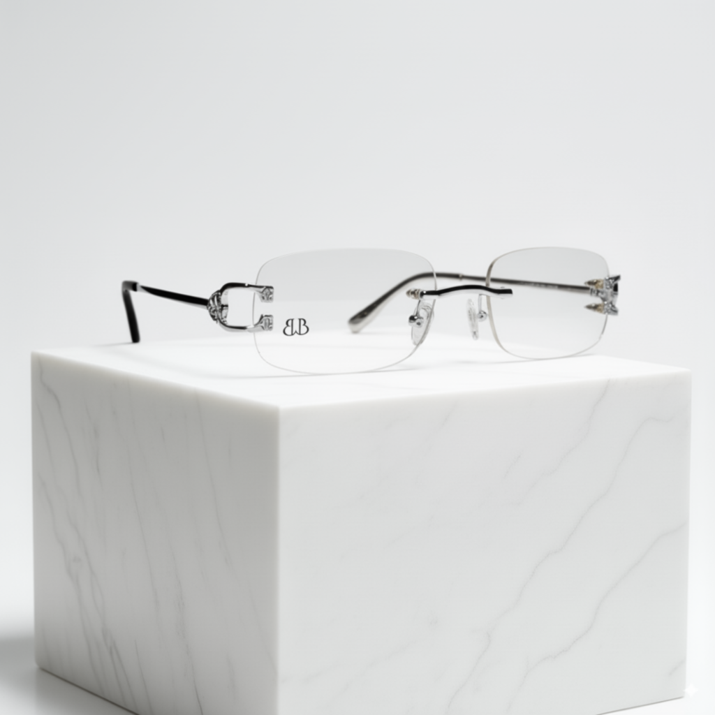 Bonano Venician White Gold Rimless Eyeglasses Frame