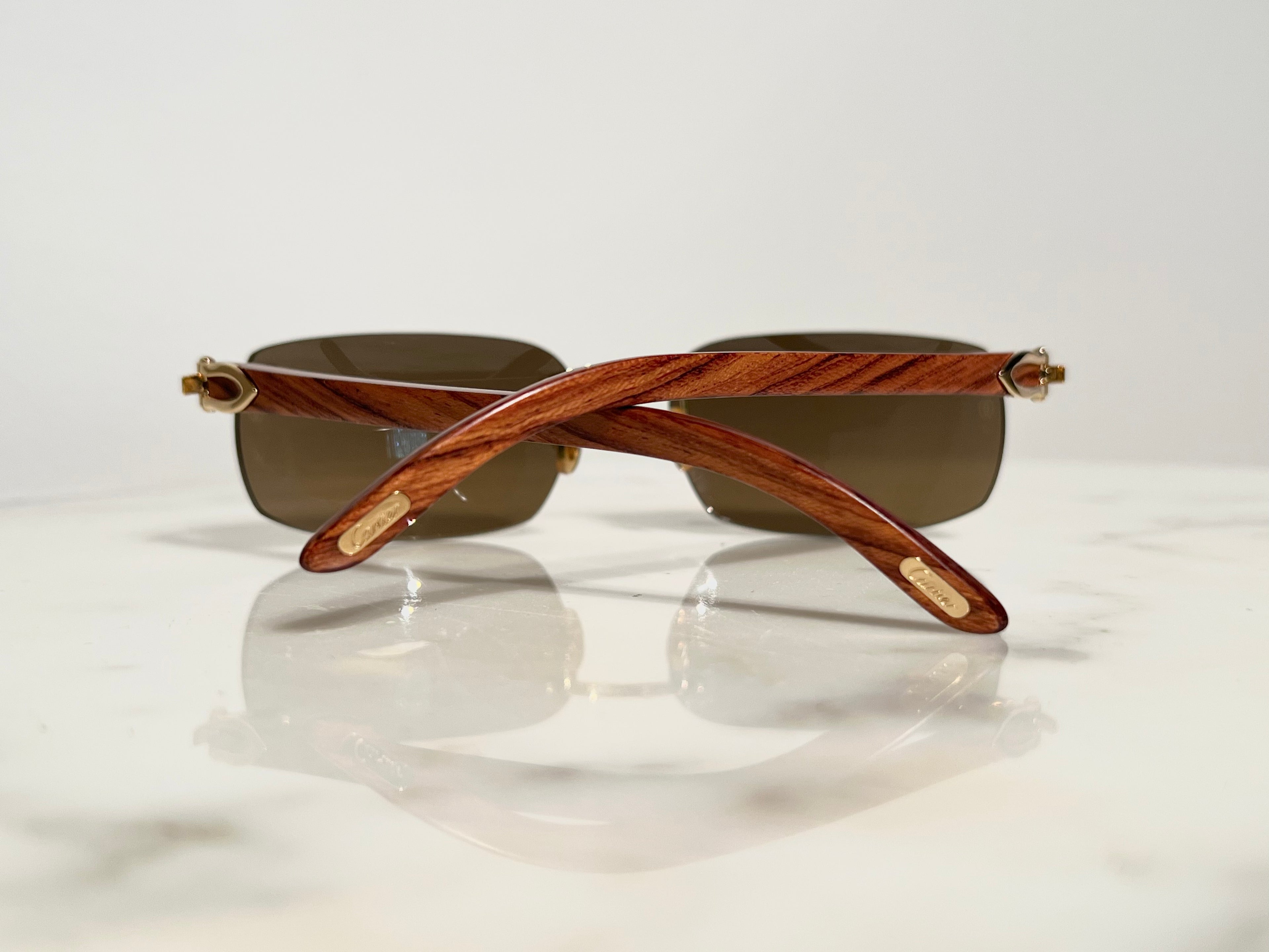 Cartier Bubinga Wood Gold C’decor Frames Sunglasses Glasses Wire Buffs Vintage