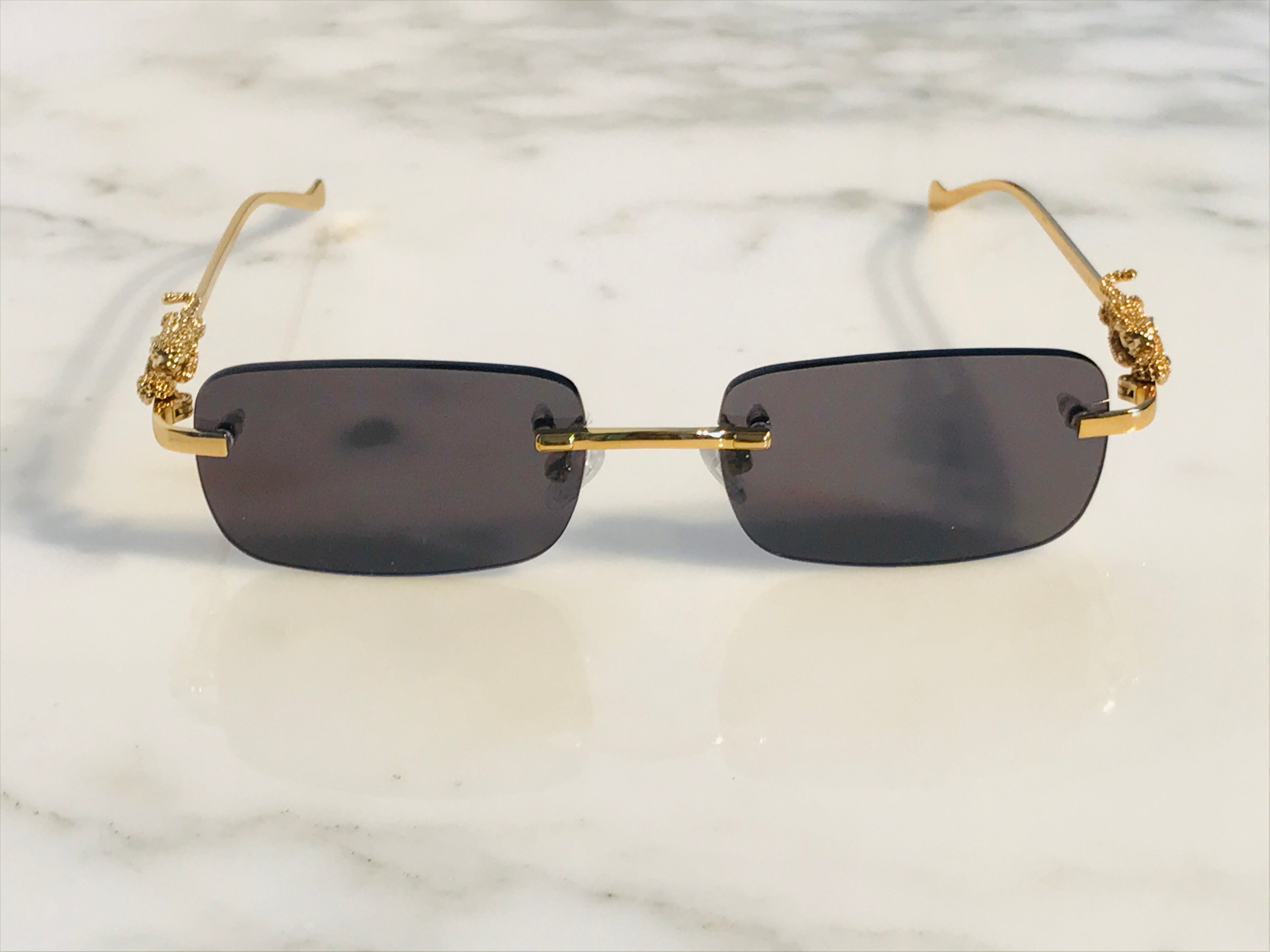 Rimless Occhi Di Tigre Gold Sunglasses Frames - Braglia