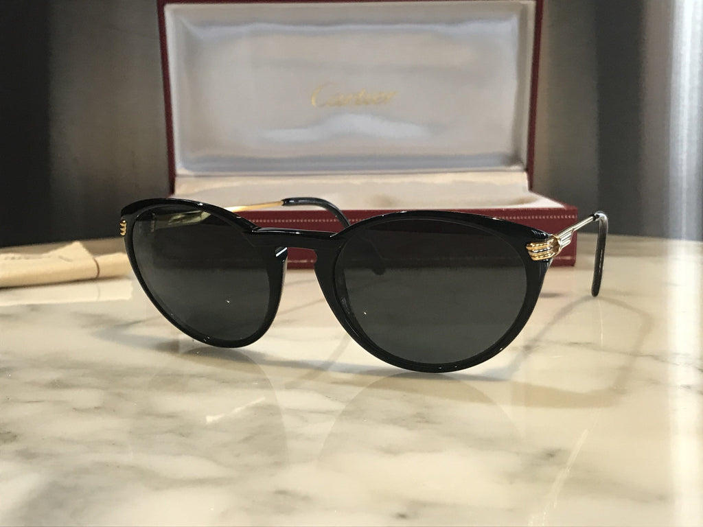 Cartier Black Lumen 22k Gold Vintage Sunglasses Glasses Frames - Braglia