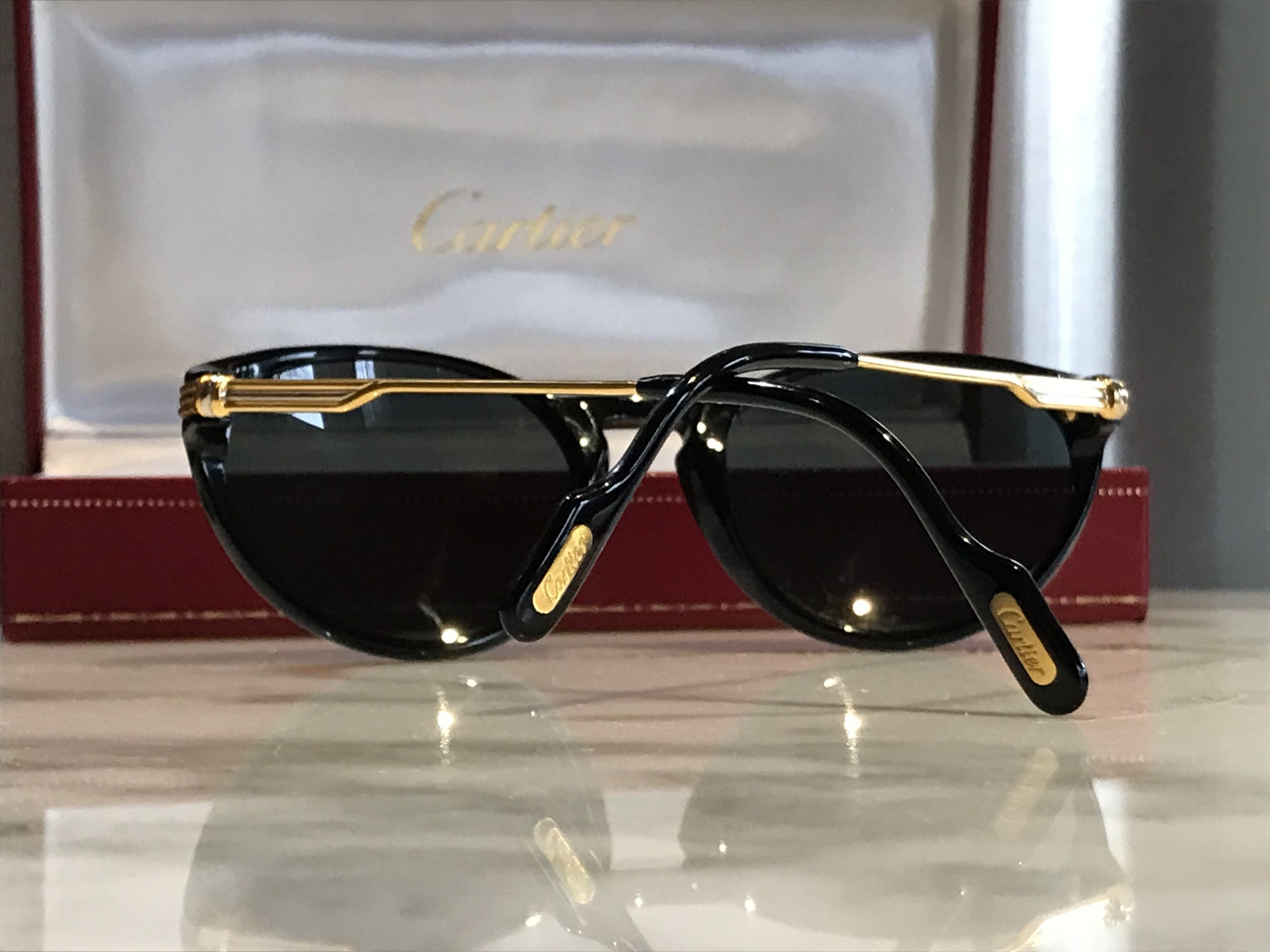 Cartier Black Lumen 22k Gold Vintage Sunglasses Glasses Frames - Braglia