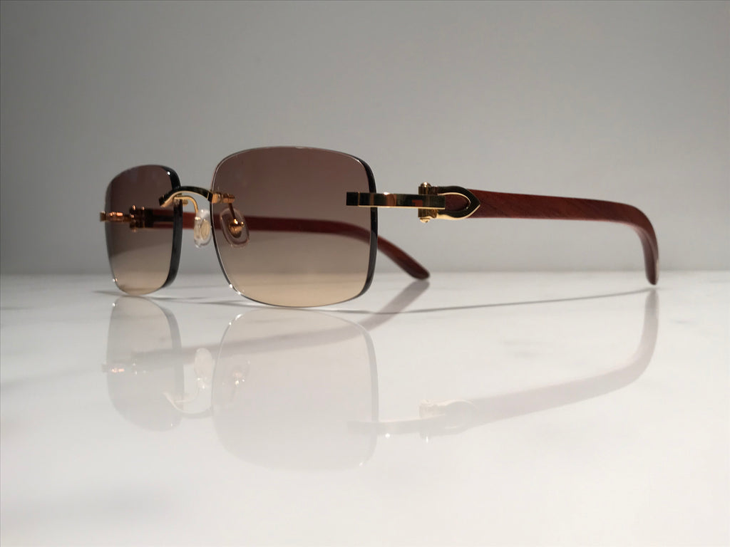 Cartier Rimless Bubinga Wood 18k Gold Wood Glasses Sunglasses