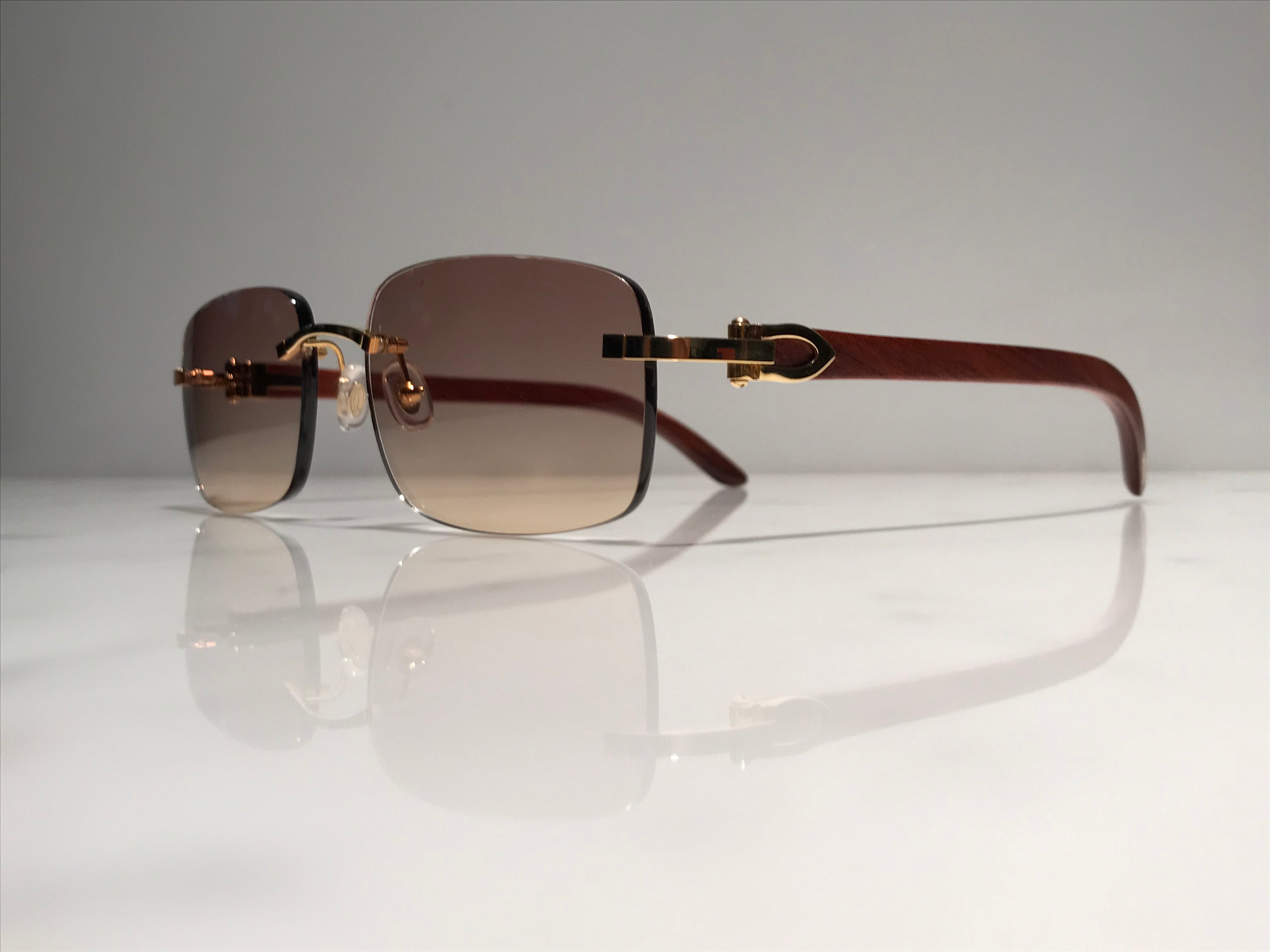 Cartier Rimless Bubinga Wood 18k Gold Wood Glasses Sunglasses