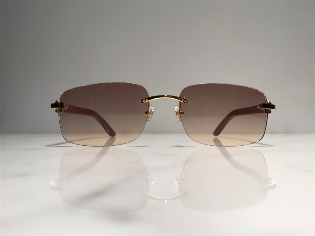 Cartier Rimless Bubinga Wood 18k Gold Wood Glasses Sunglasses