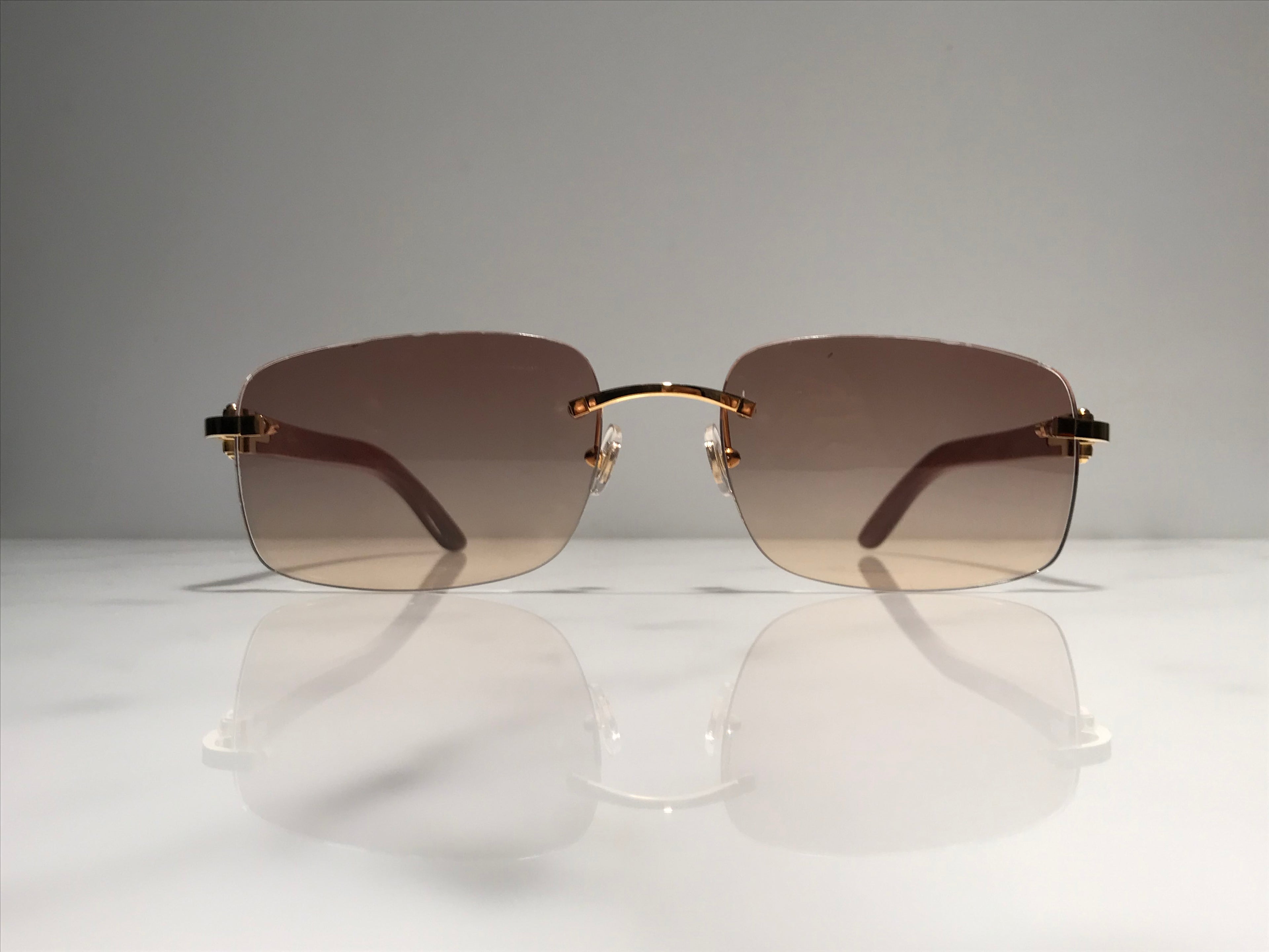 Cartier Rimless Bubinga Wood 18k Gold Wood Glasses Sunglasses