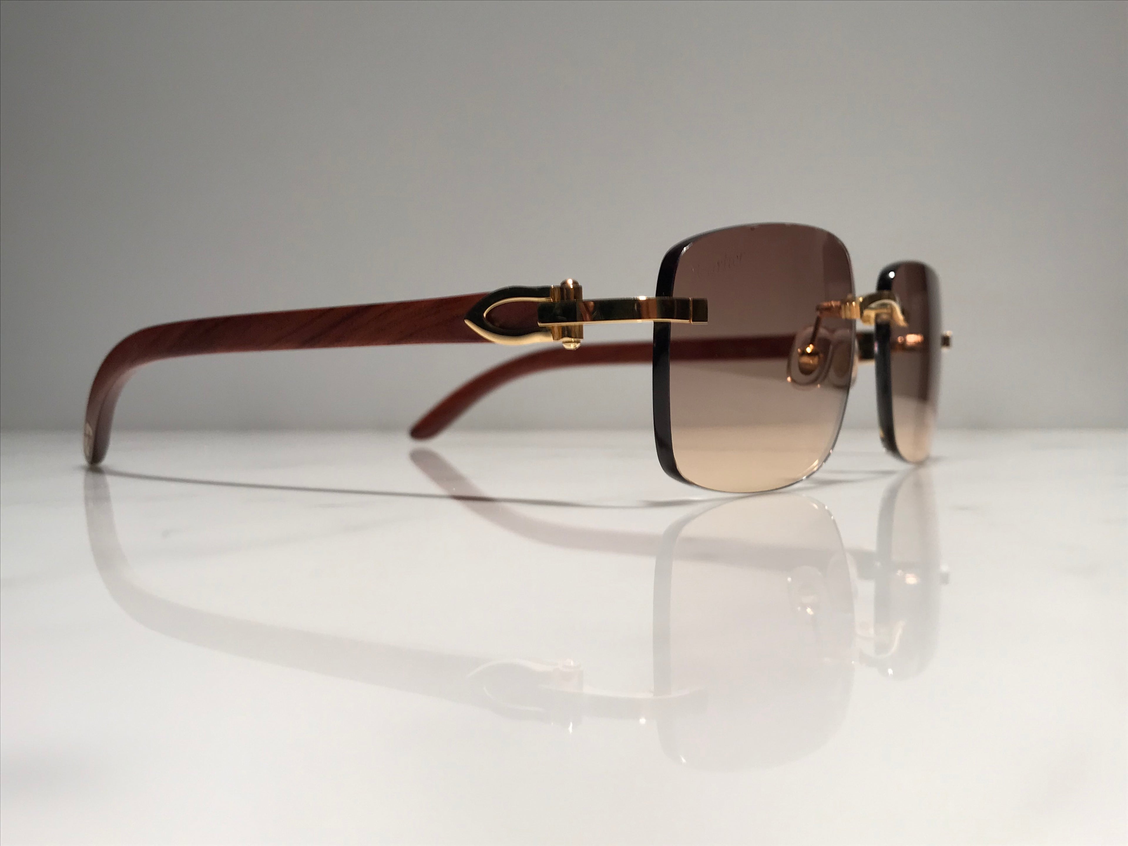 Cartier Rimless Bubinga Wood 18k Gold Wood Glasses Sunglasses