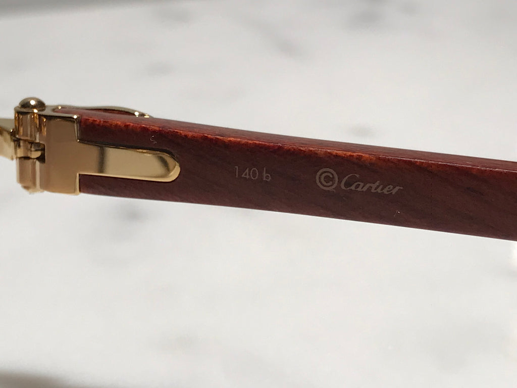 Cartier Rimless Bubinga Wood 18k Gold Wood Glasses Sunglasses