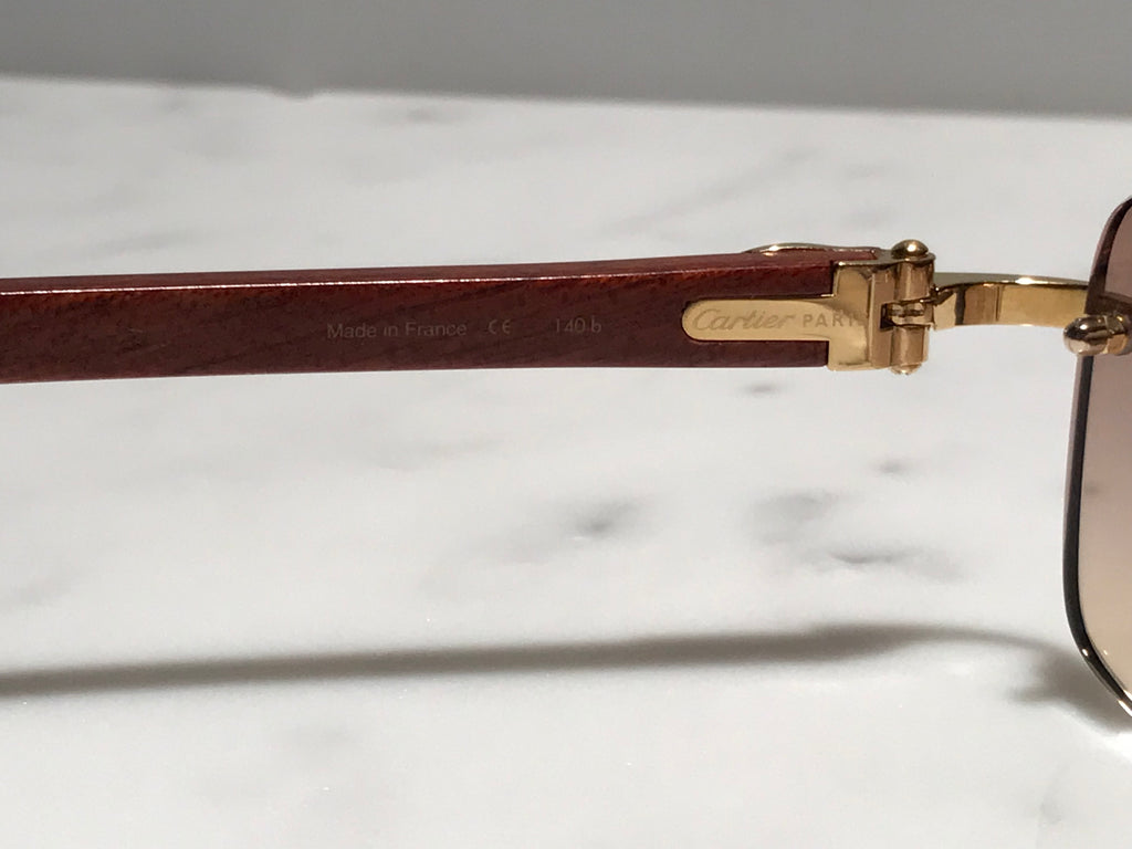Cartier Rimless Bubinga Wood 18k Gold Wood Glasses Sunglasses