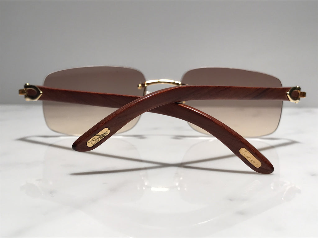 Cartier Rimless Bubinga Wood 18k Gold Wood Glasses Sunglasses