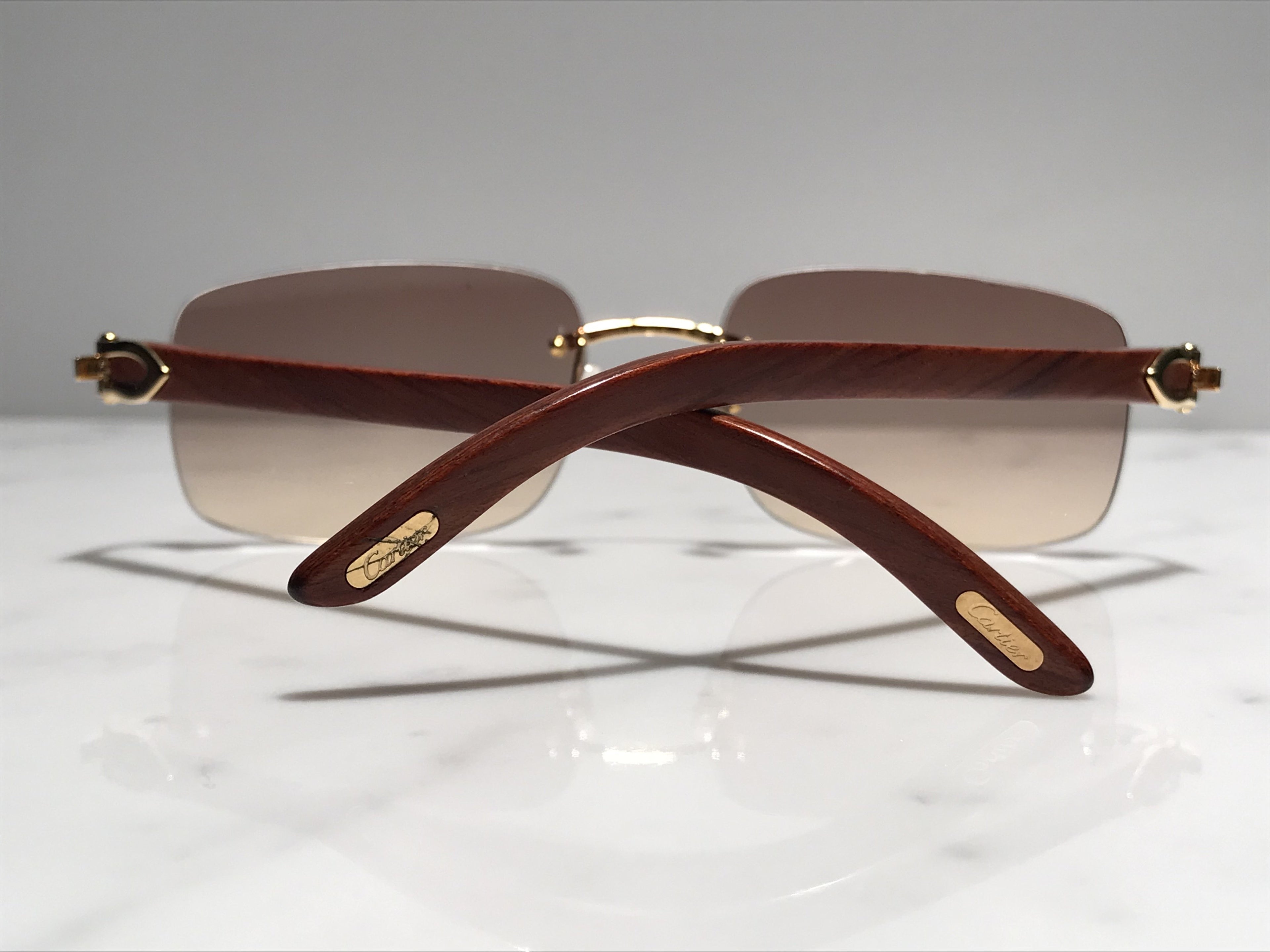 Cartier Rimless Bubinga Wood 18k Gold Wood Glasses Sunglasses