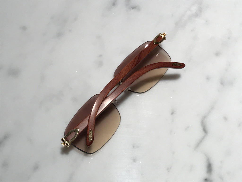 Cartier Rimless Bubinga Wood 18k Gold Wood Glasses Sunglasses