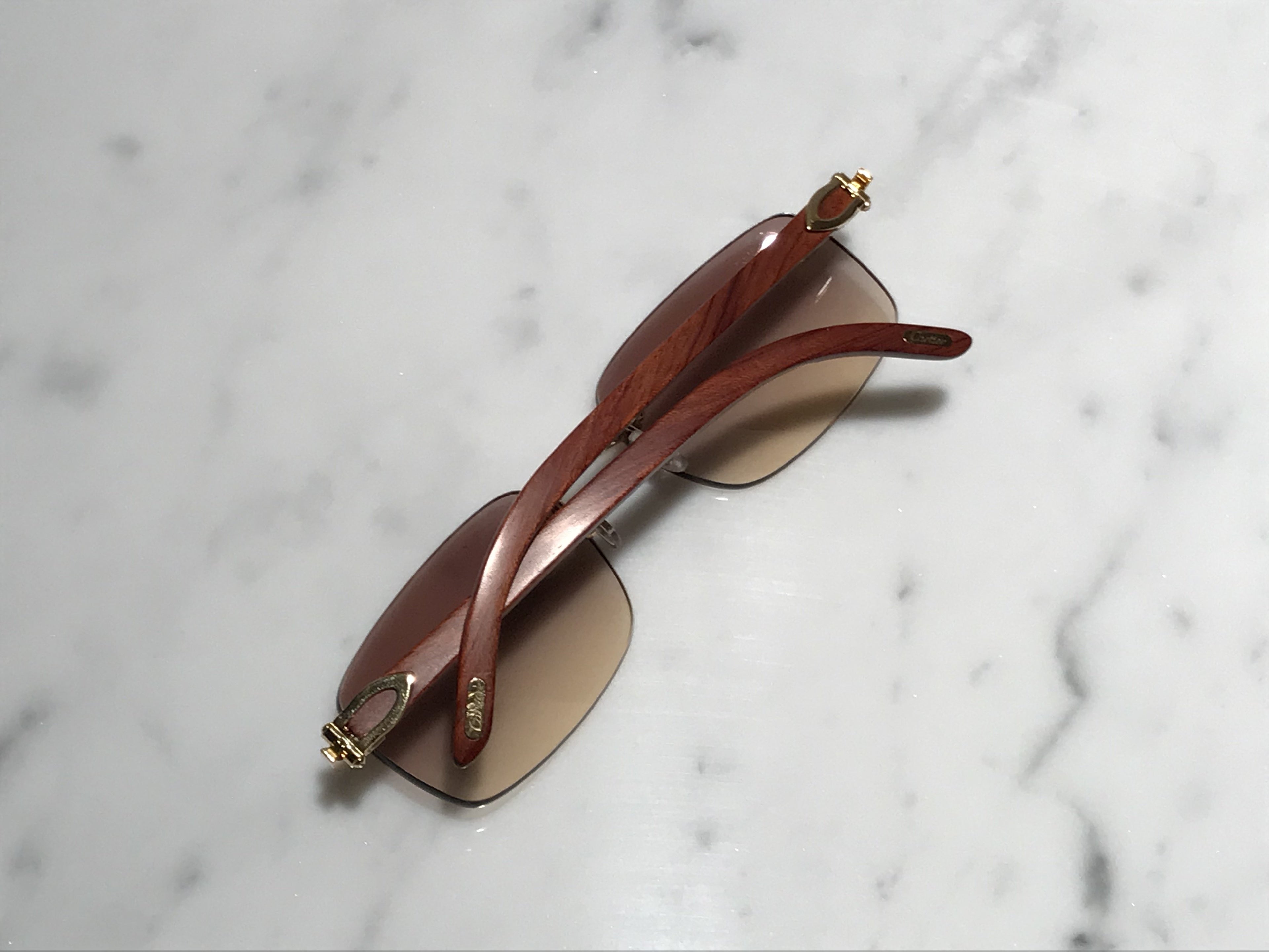 Cartier Rimless Bubinga Wood 18k Gold Wood Glasses Sunglasses