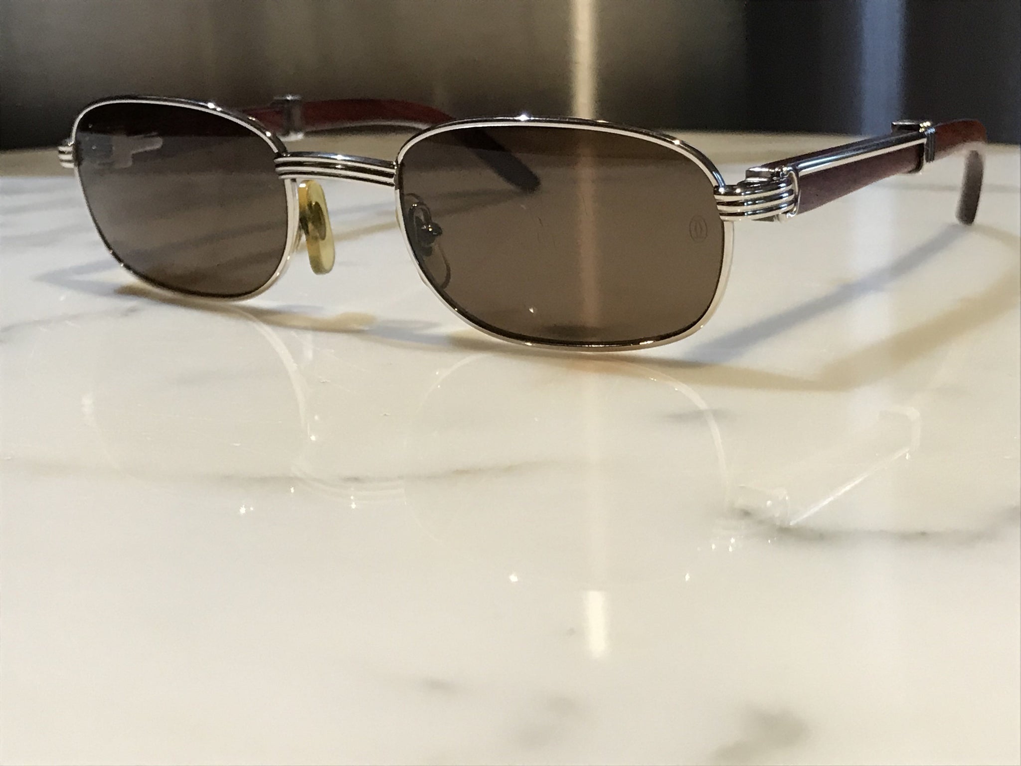 Cartier Rimless Frame with Bubinga Wood Sunglasses Sunglasses 140B -  Yoogi's Closet