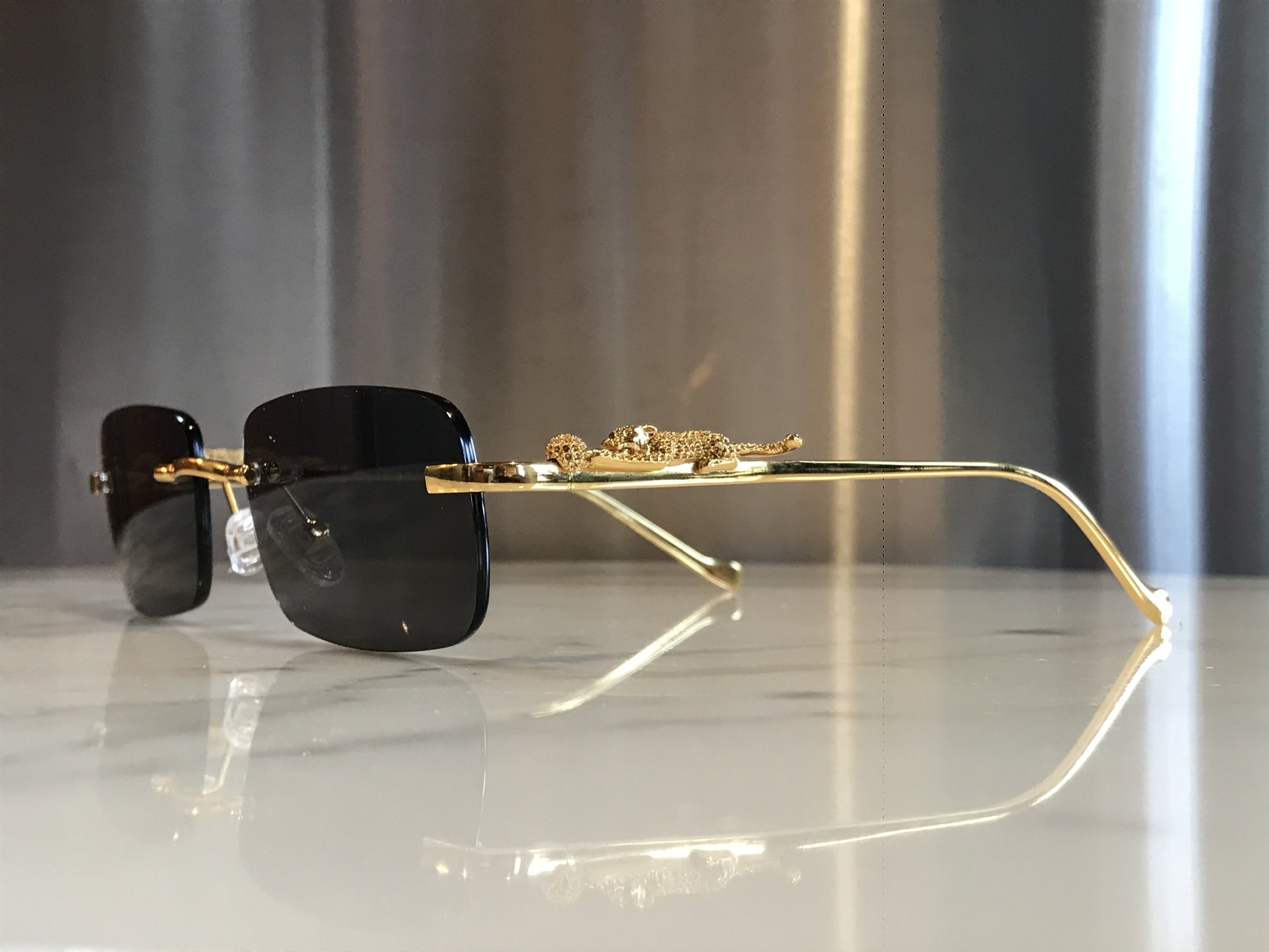 Rimless Occhi Di Tigre Gold Sunglasses Frames - Braglia