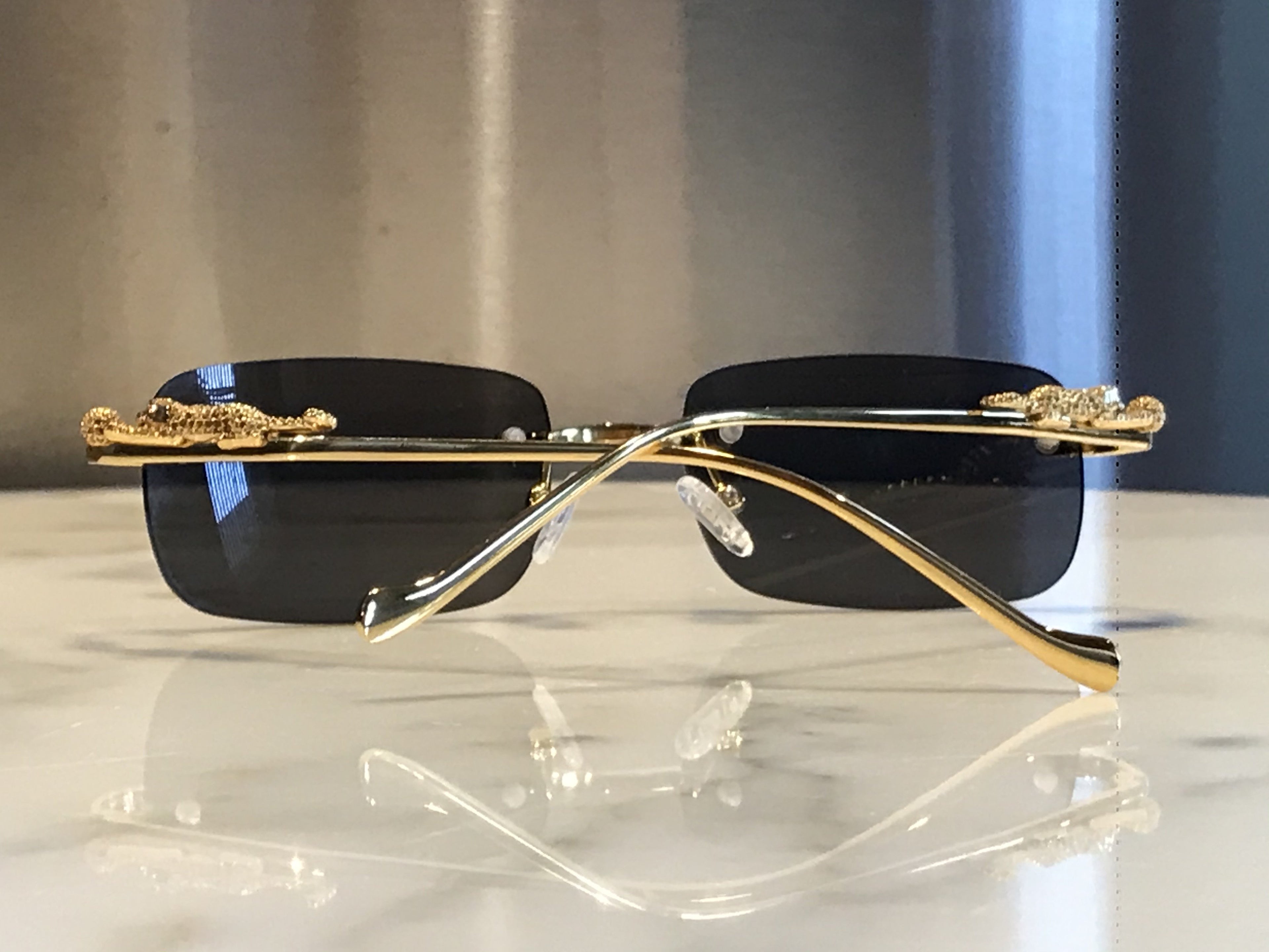 Rimless Occhi Di Tigre Gold Sunglasses Frames - Braglia