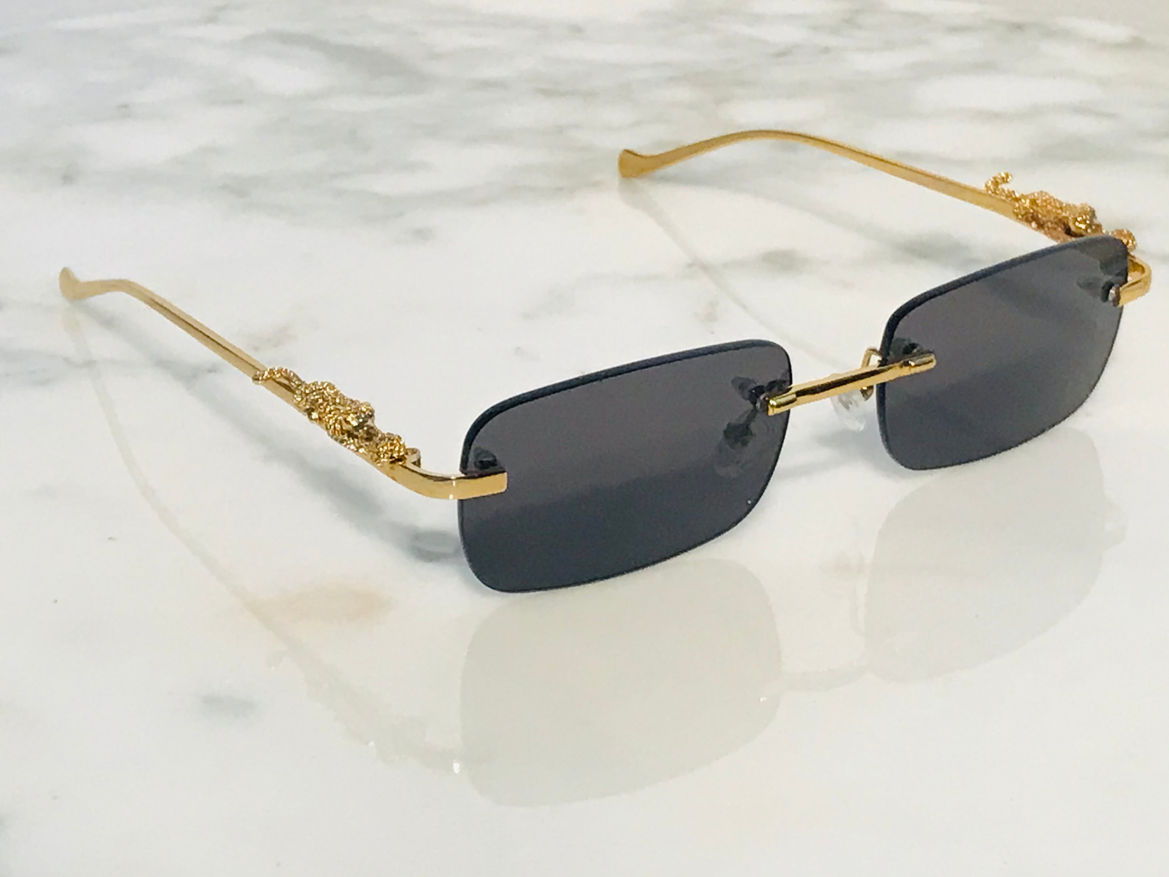 Rimless Occhi Di Tigre Gold Sunglasses Frames - Braglia