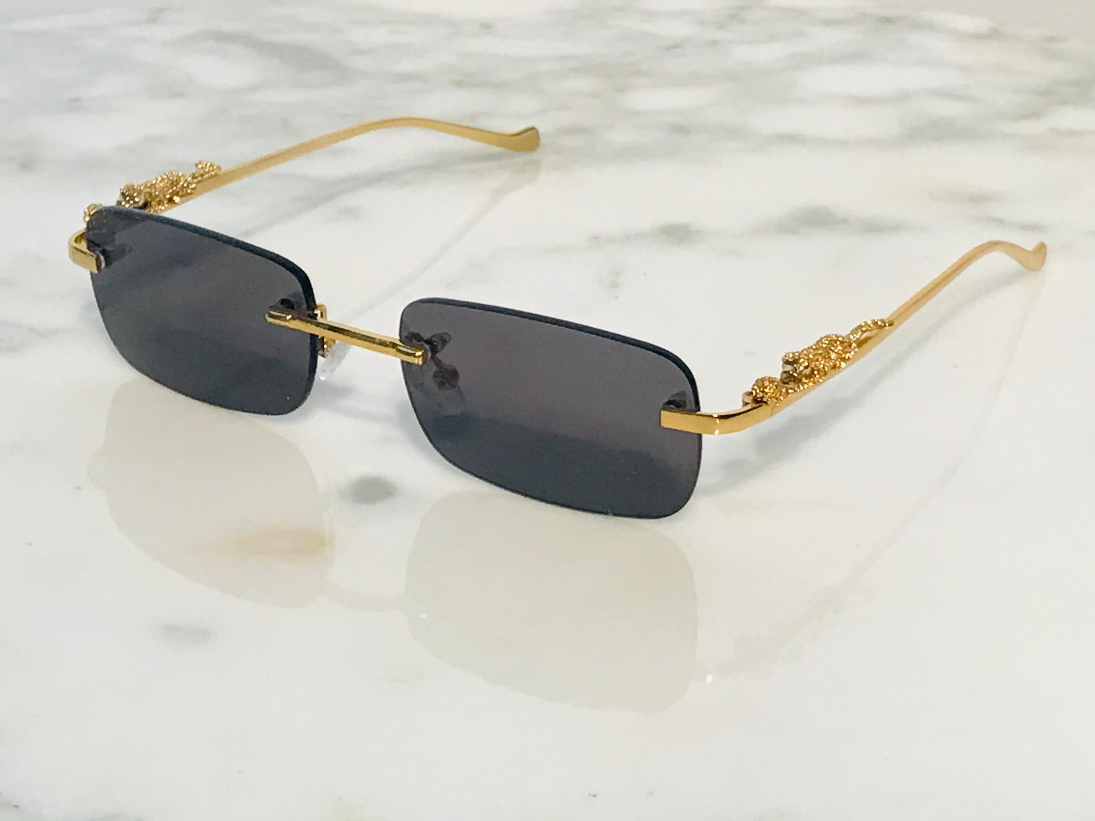 Rimless Occhi Di Tigre Gold Sunglasses Frames - Braglia