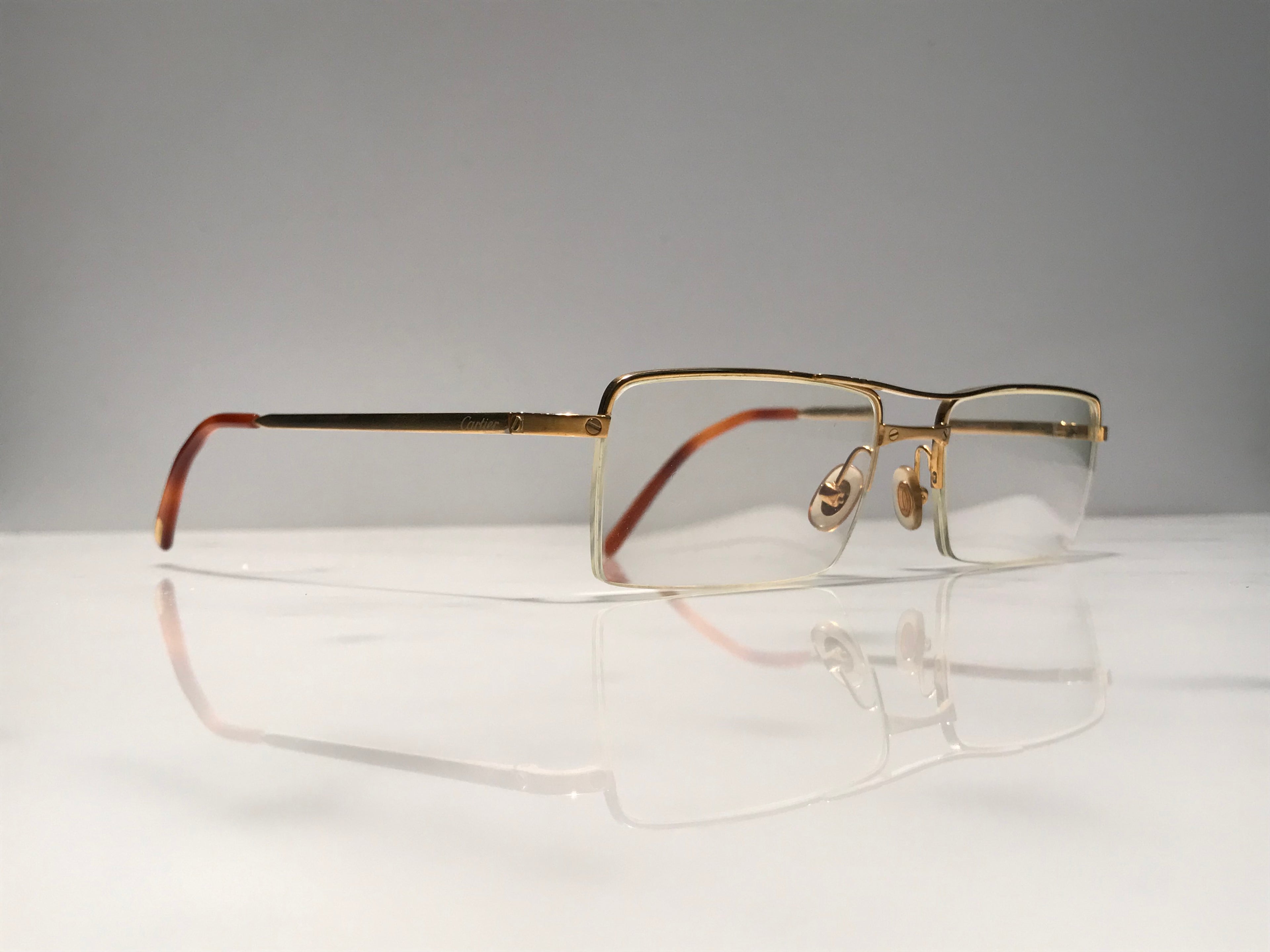 Cartier Half Rim Santos Gold Vintage Sunglasses Glasses Eyeglasses Frame