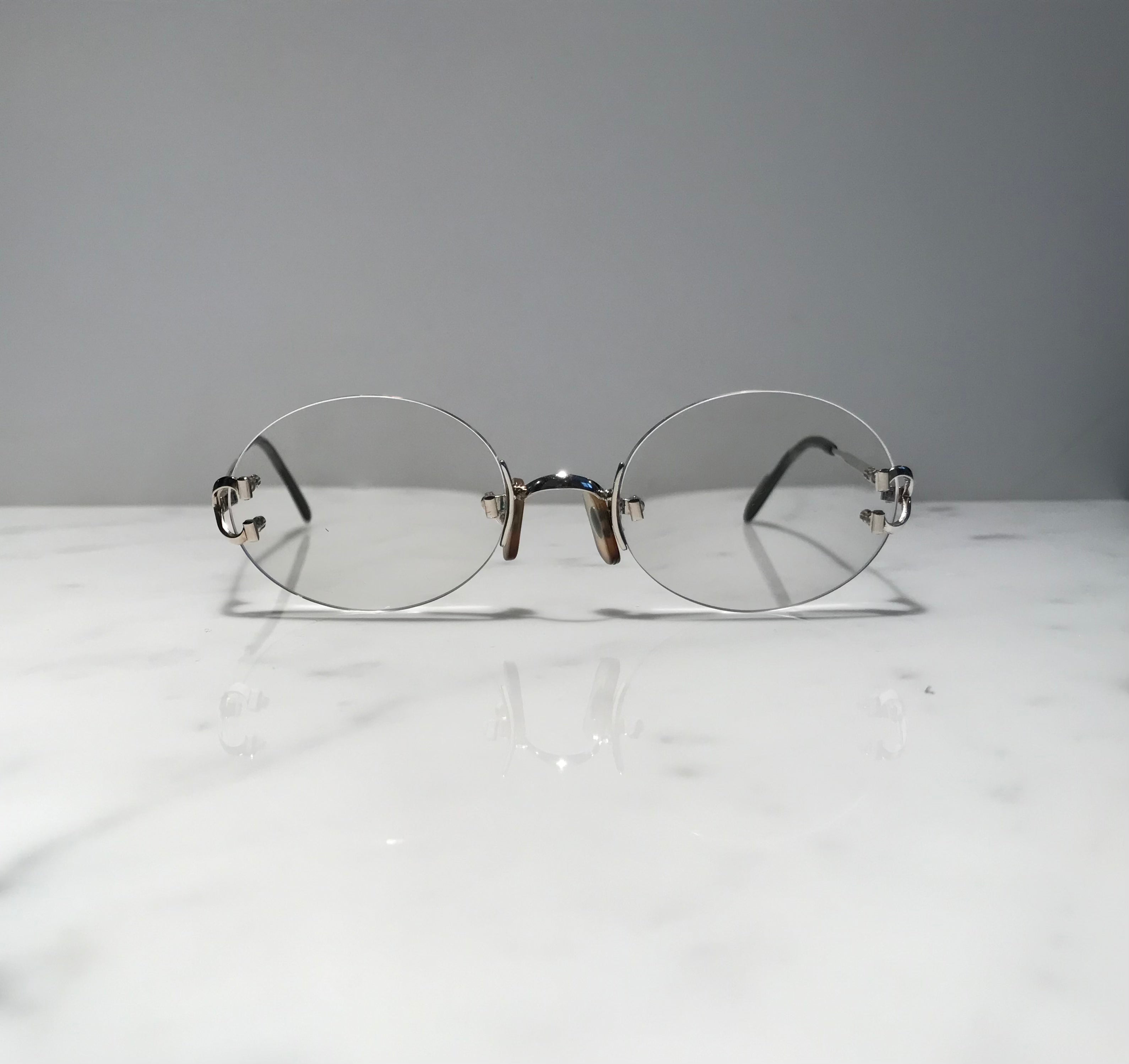 Cartier Vintage Scala C Decor Platinum Sunglasses Glasses Eyeglasses Frame