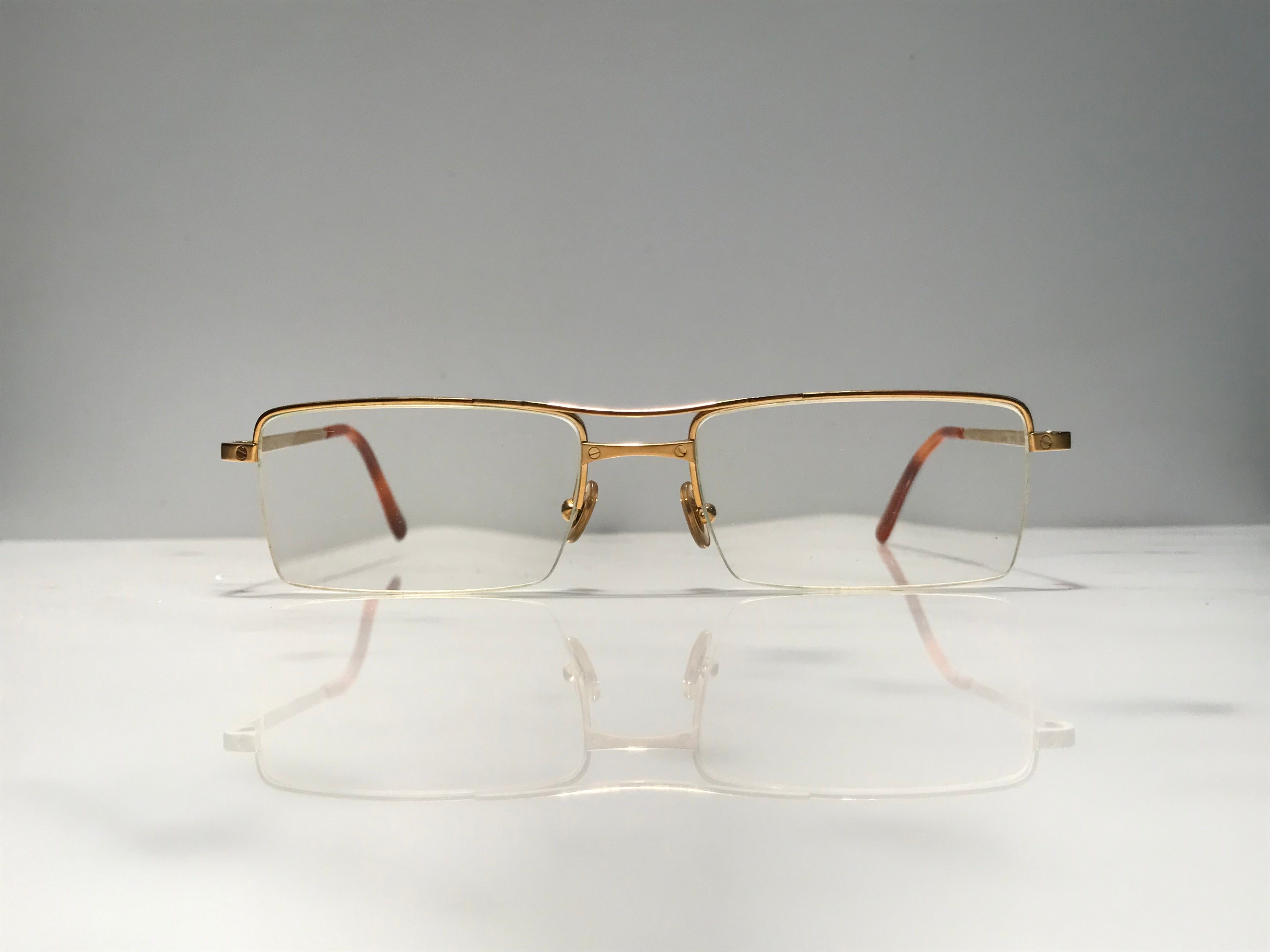 Cartier Half Rim Santos Gold Vintage Sunglasses Glasses Eyeglasses Frame