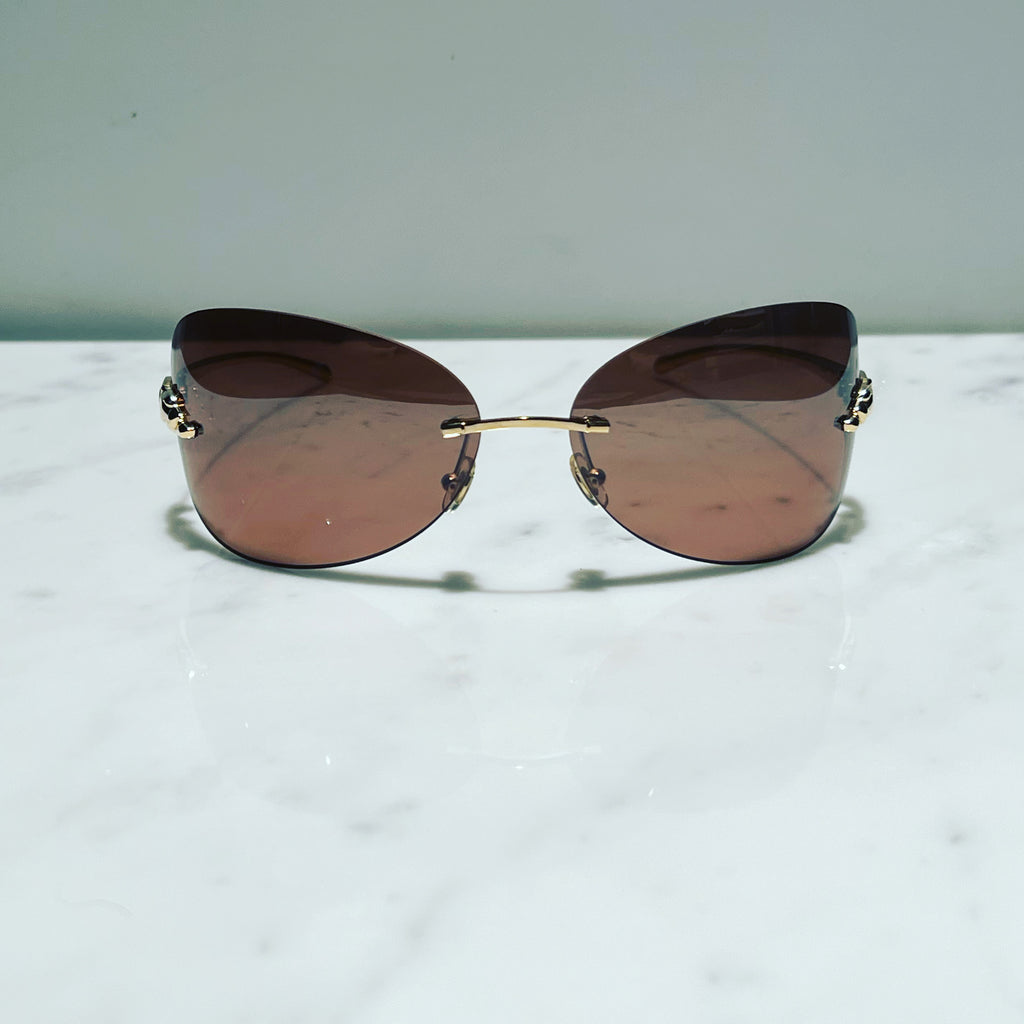 Cartier Panthere C Decor Gold Sunglasses Glasses Eyeglasses Frame Wood Buffs