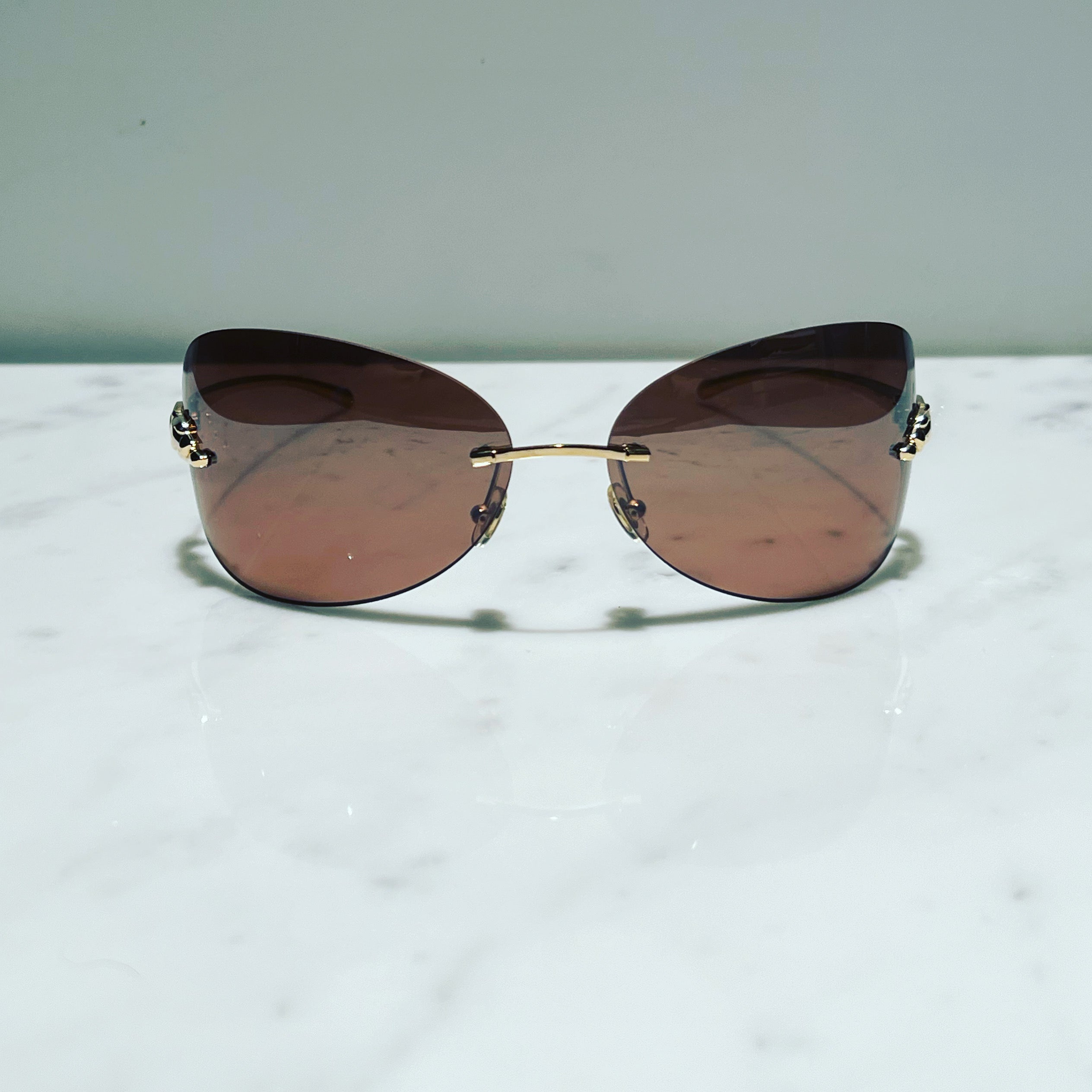 Cartier Panthere C Decor Gold Sunglasses Glasses Eyeglasses Frame Wood Buffs