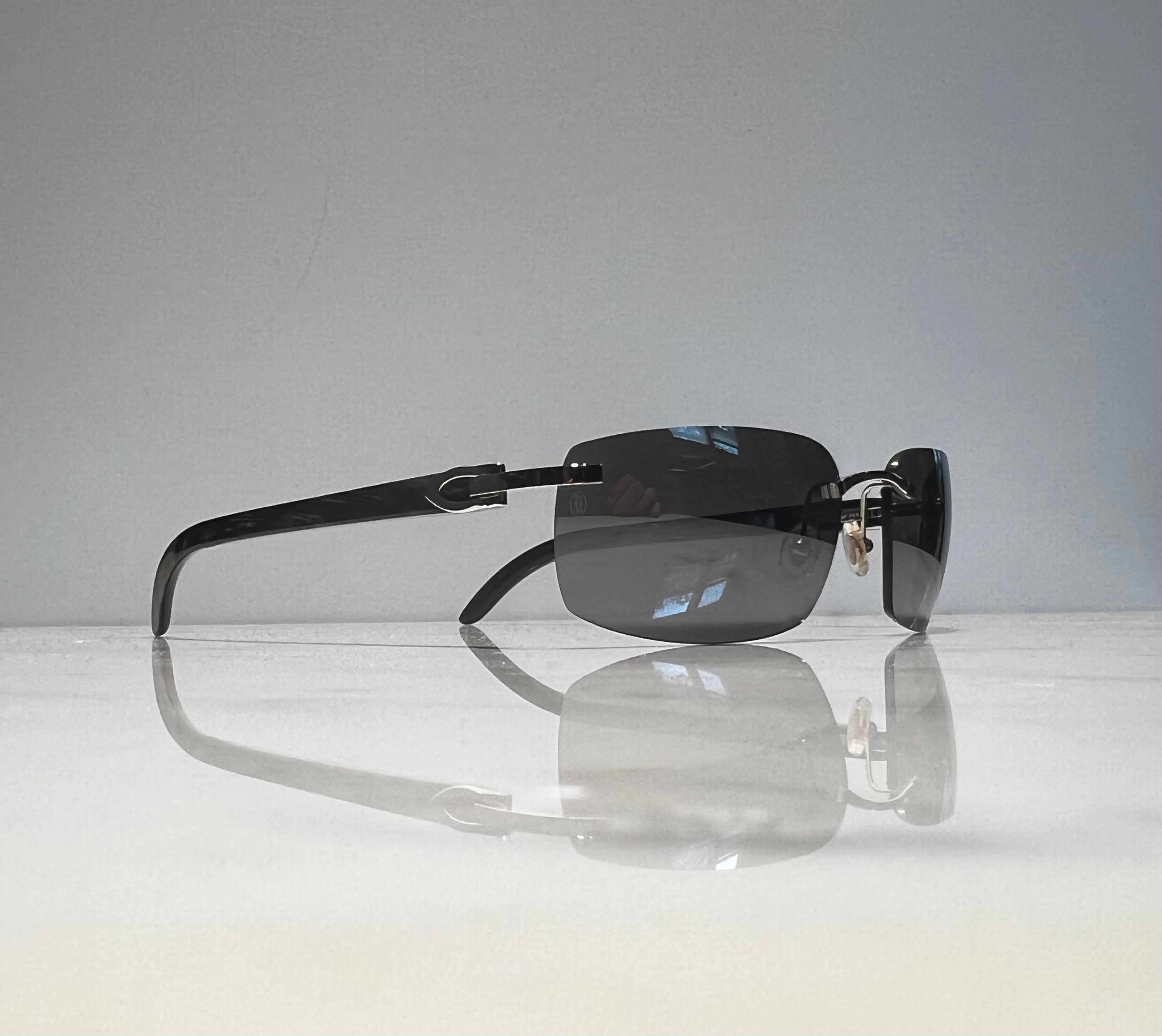Cartier Rimless Black Buffalo Horn Platinum Glasses Sunglasses Eyeglasses Buffs