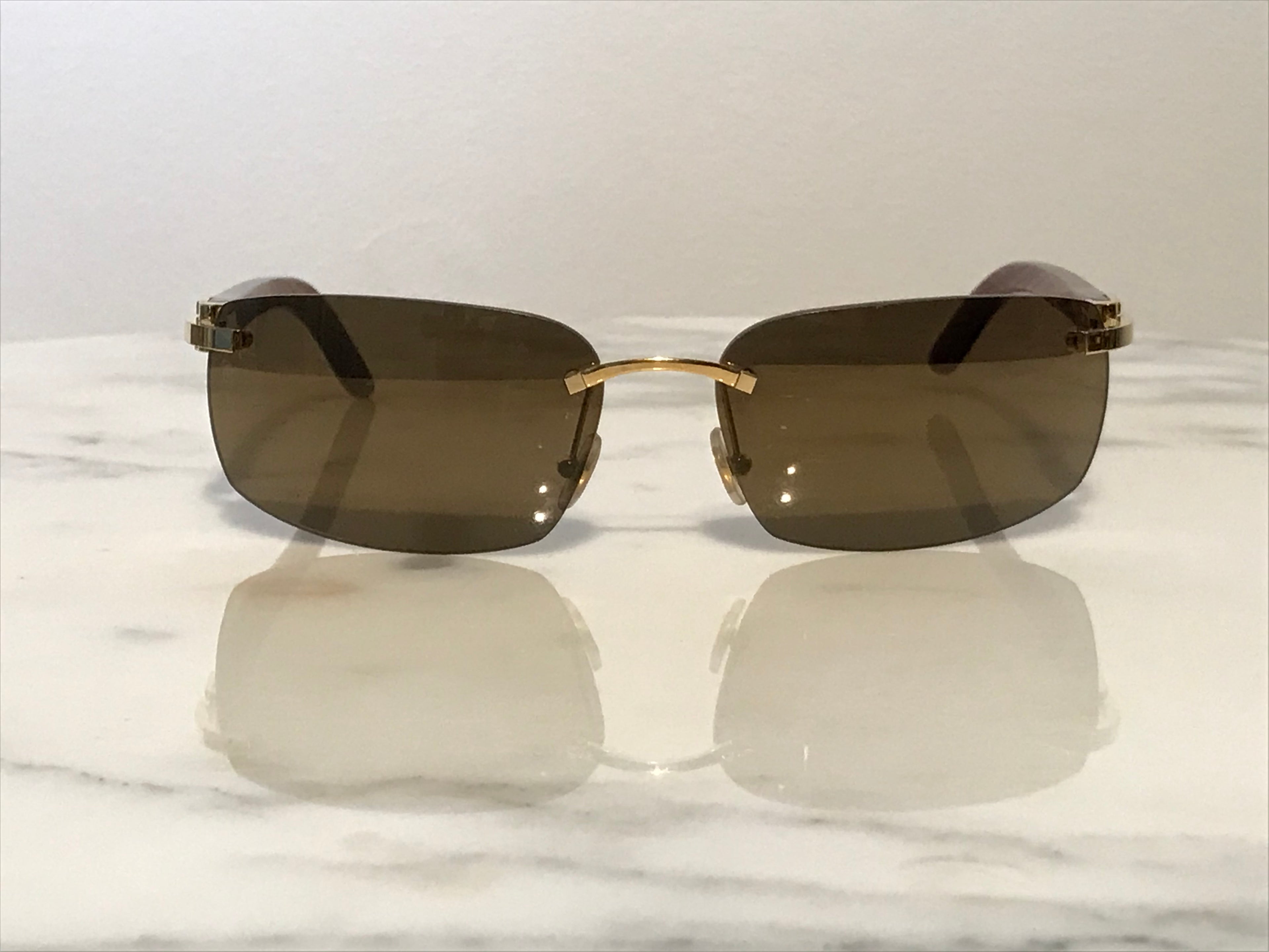 Cartier Logos Rimless 18k Gold Bubinga Wood Glasses Sunglasses - Braglia