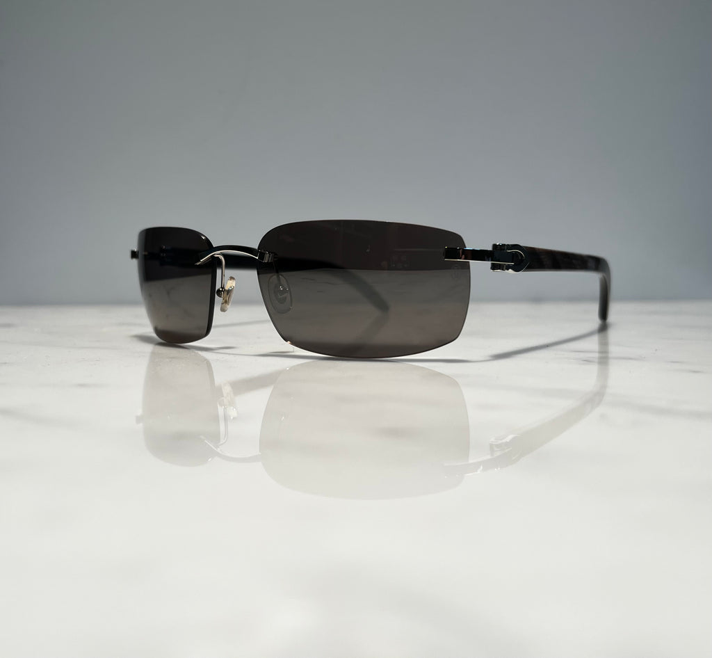 Cartier Rimless Black Buffalo Horn Platinum Glasses Sunglasses Eyeglasses Buffs