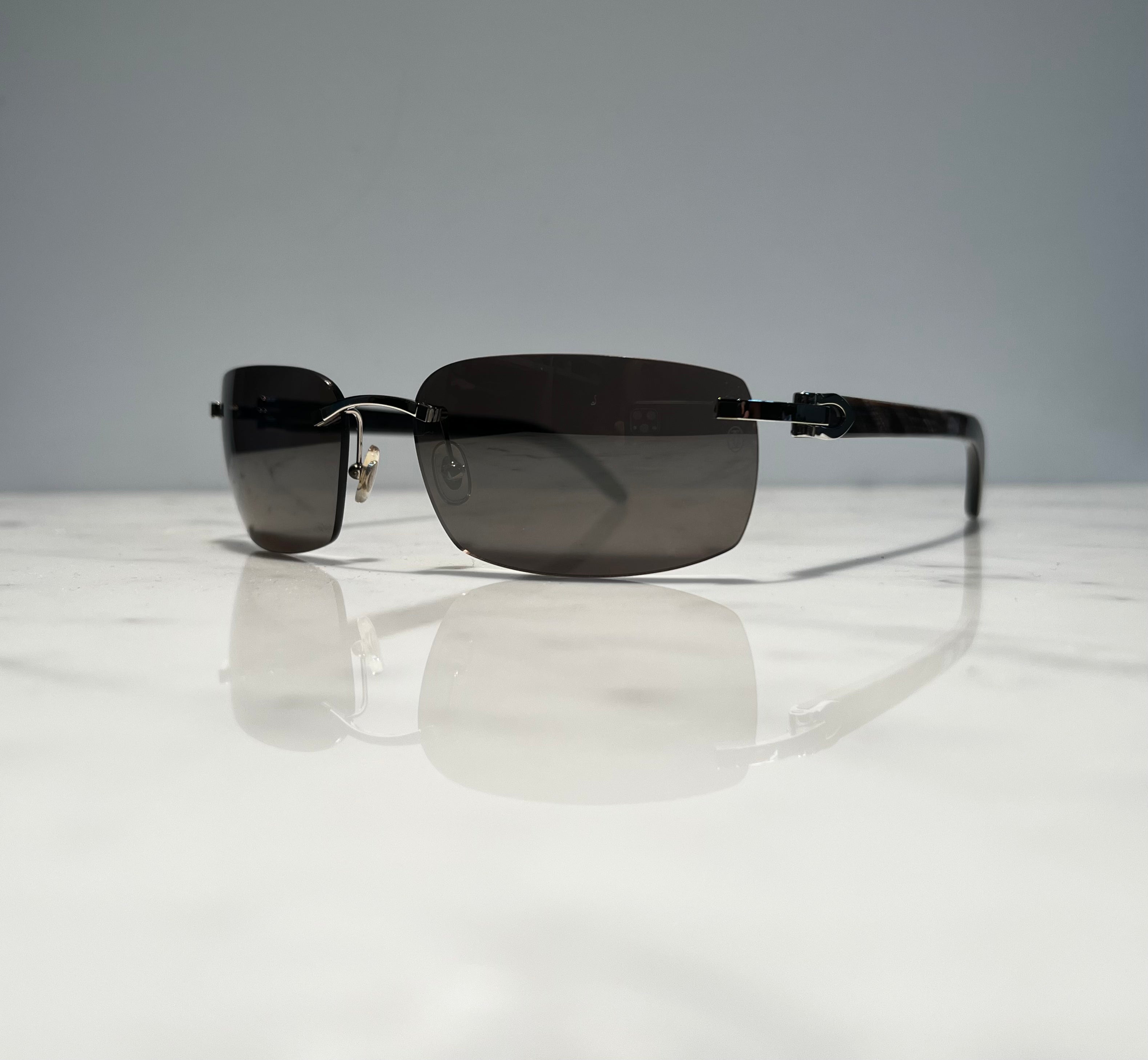 Cartier Rimless Black Buffalo Horn Platinum Glasses Sunglasses Eyeglasses Buffs