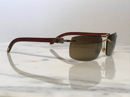 Cartier Logos Rimless 18k Gold Bubinga Wood Glasses Sunglasses - Braglia