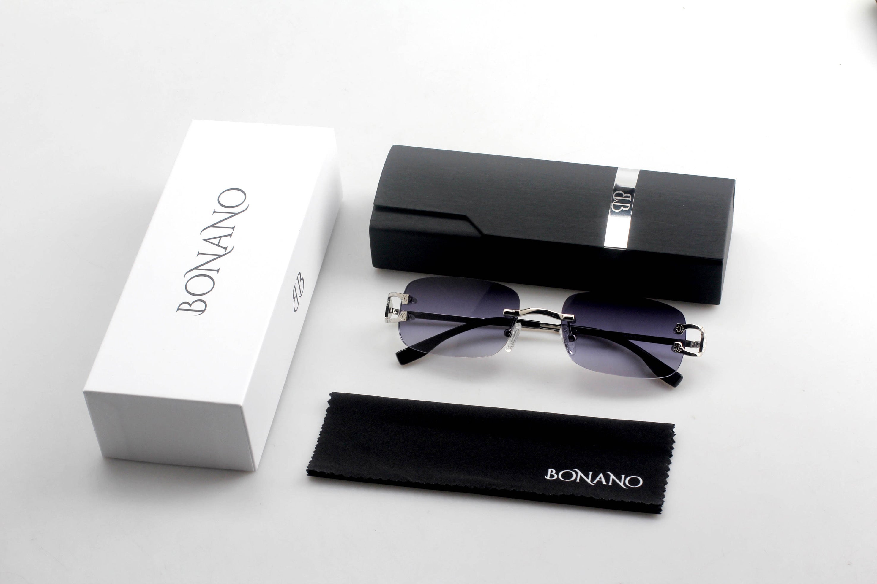 Bonano Venician White Gold Rimless Sunglasses Frame