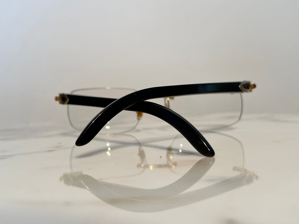 Cartier Diamond Black Buffalo Horn Gold Frames Sunglasses Glasses