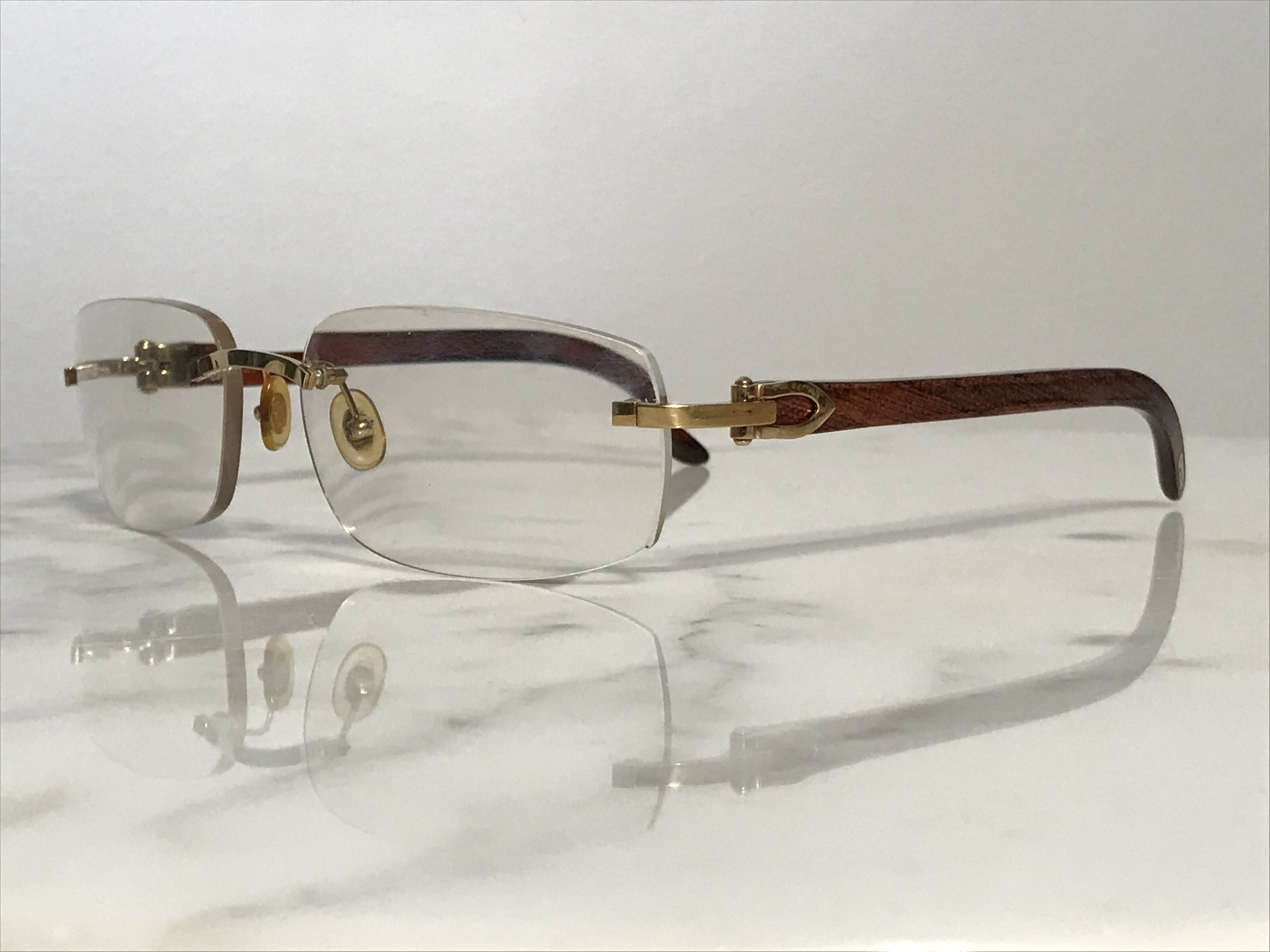 Cartier Rimless Bubinga Wood 18k Wood Glasses Sunglasses Eyeglasses Frames - Braglia