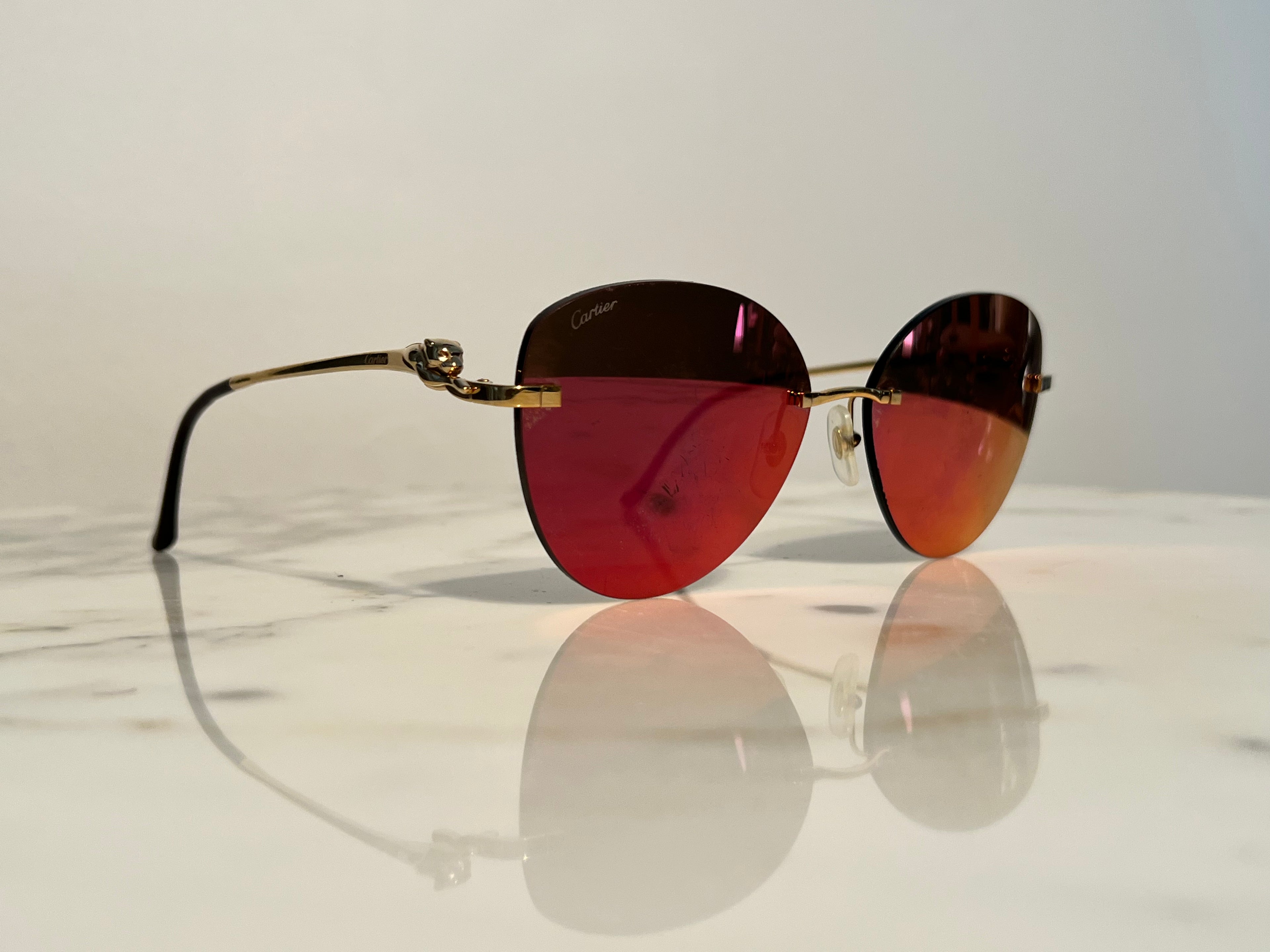 Cartier Gold Panthere Rimless Frames Sunglasses Glasses