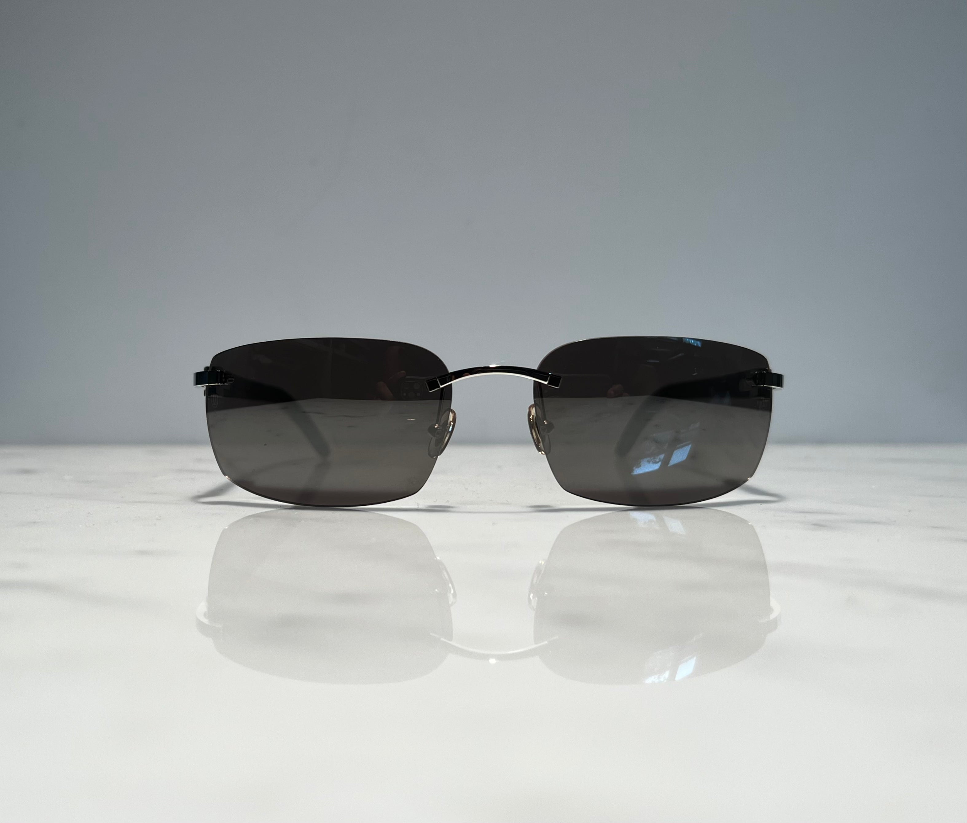 Cartier Rimless Black Buffalo Horn Platinum Glasses Sunglasses Eyeglasses Buffs
