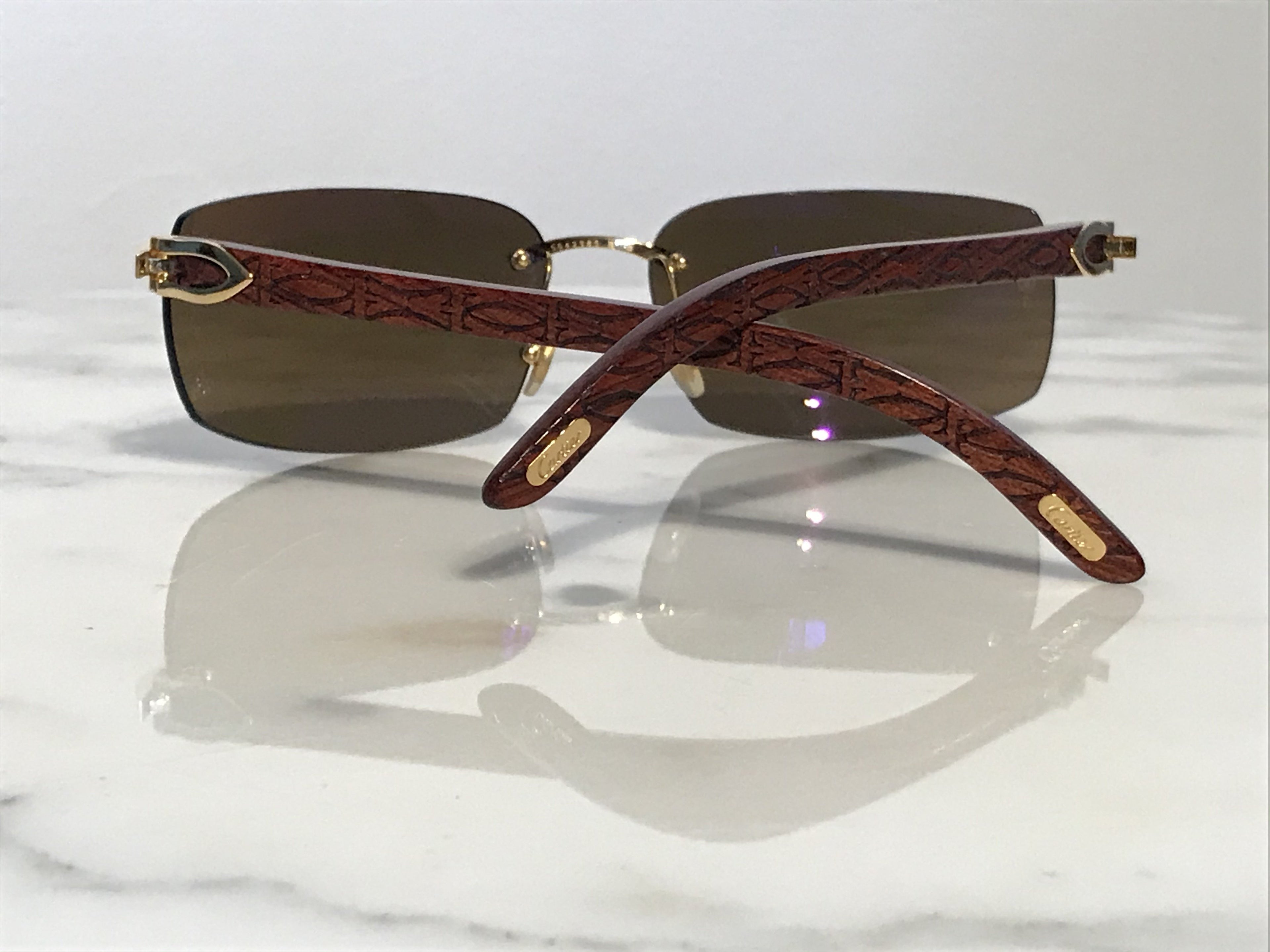 Cartier Logos Rimless 18k Gold Bubinga Wood Glasses Sunglasses - Braglia
