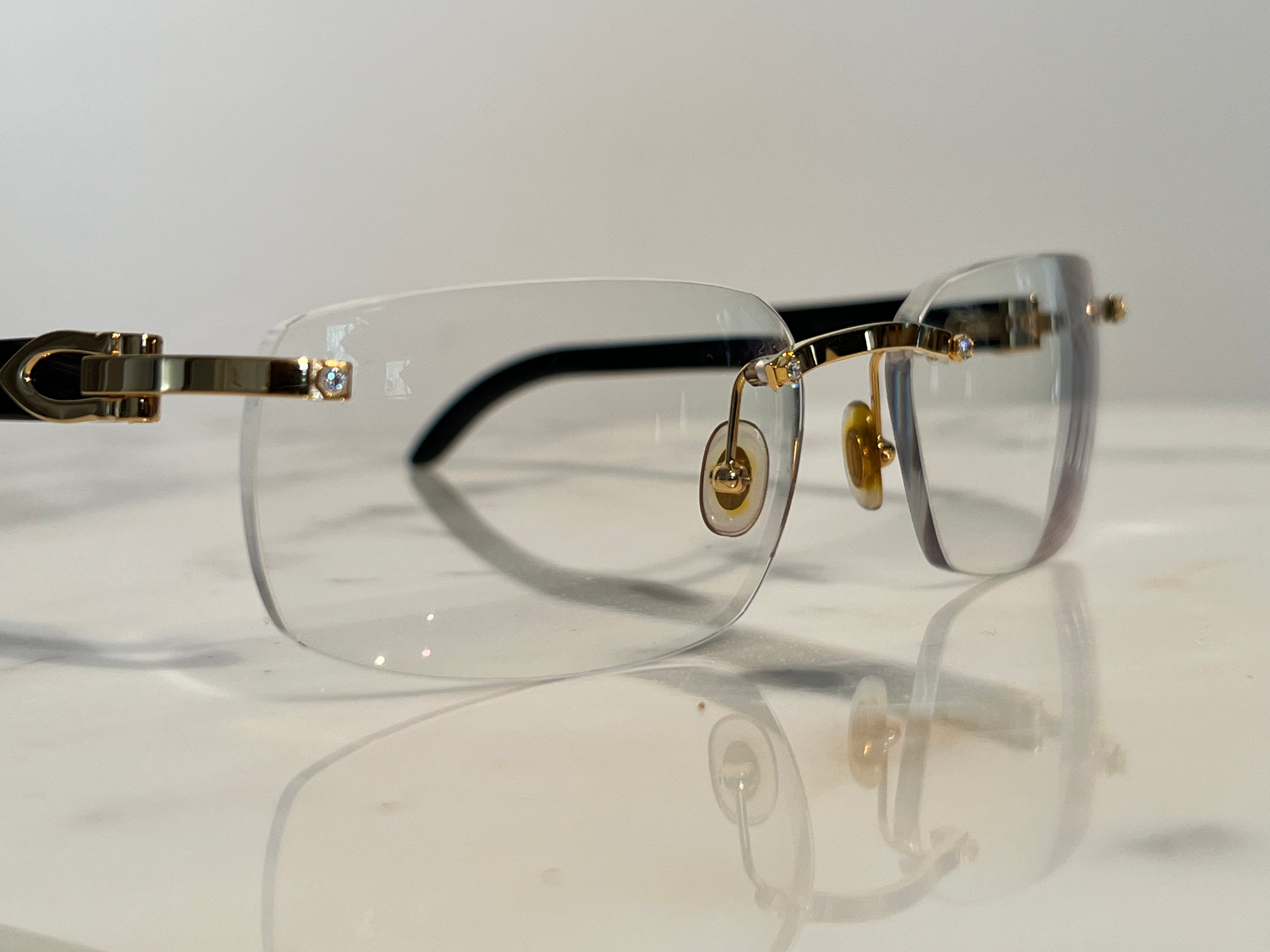 Cartier Diamond Black Buffalo Horn Gold Frames Sunglasses Glasses