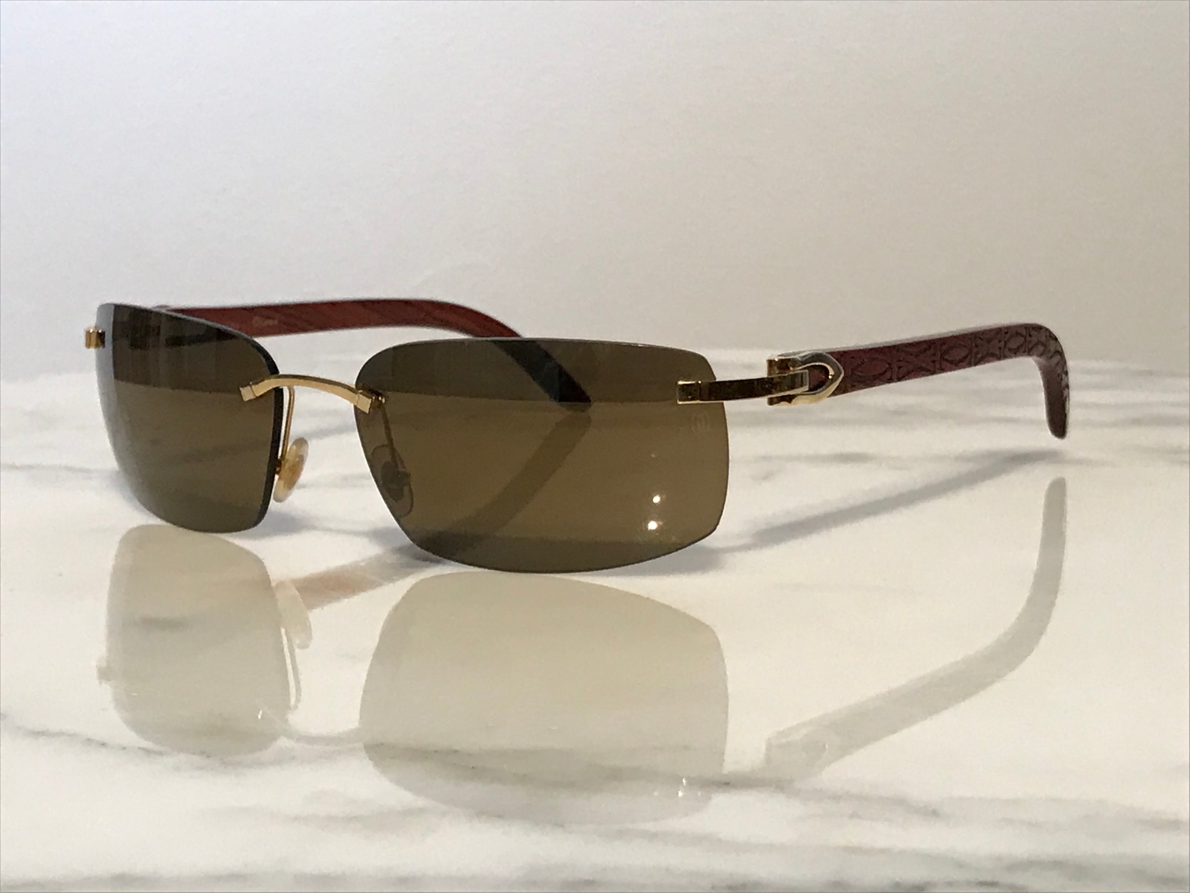 Cartier Logos Rimless 18k Gold Bubinga Wood Glasses Sunglasses - Braglia