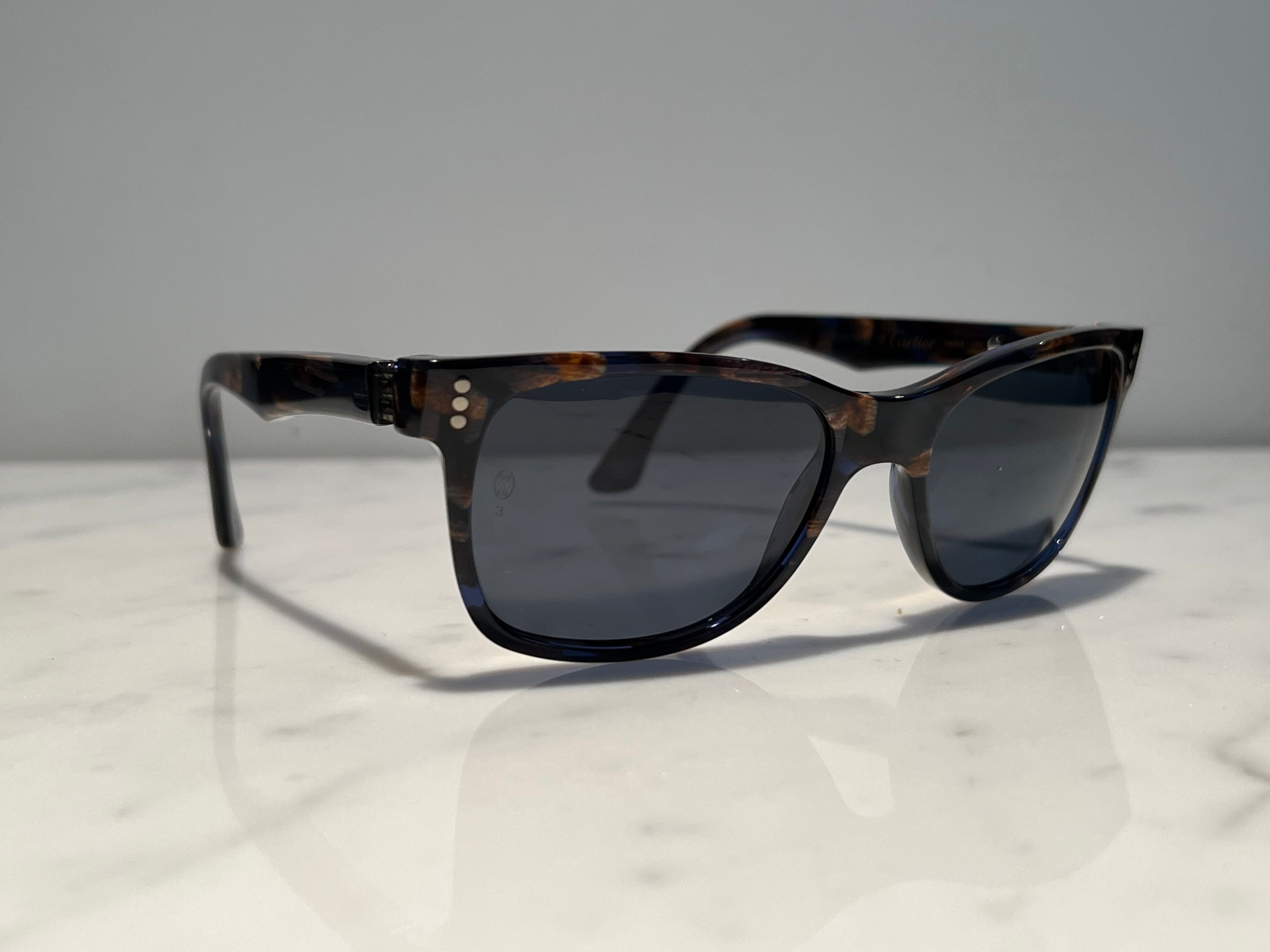 Cartier Duke Square Vintage Glasses Sunglasses Frames Horn Woods Platinum