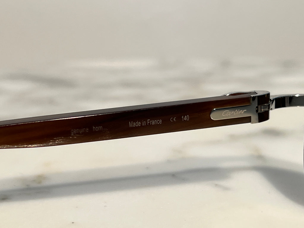 Cartier Brown Buffalo Horn Platinum Frames Sunglasses Glasses
