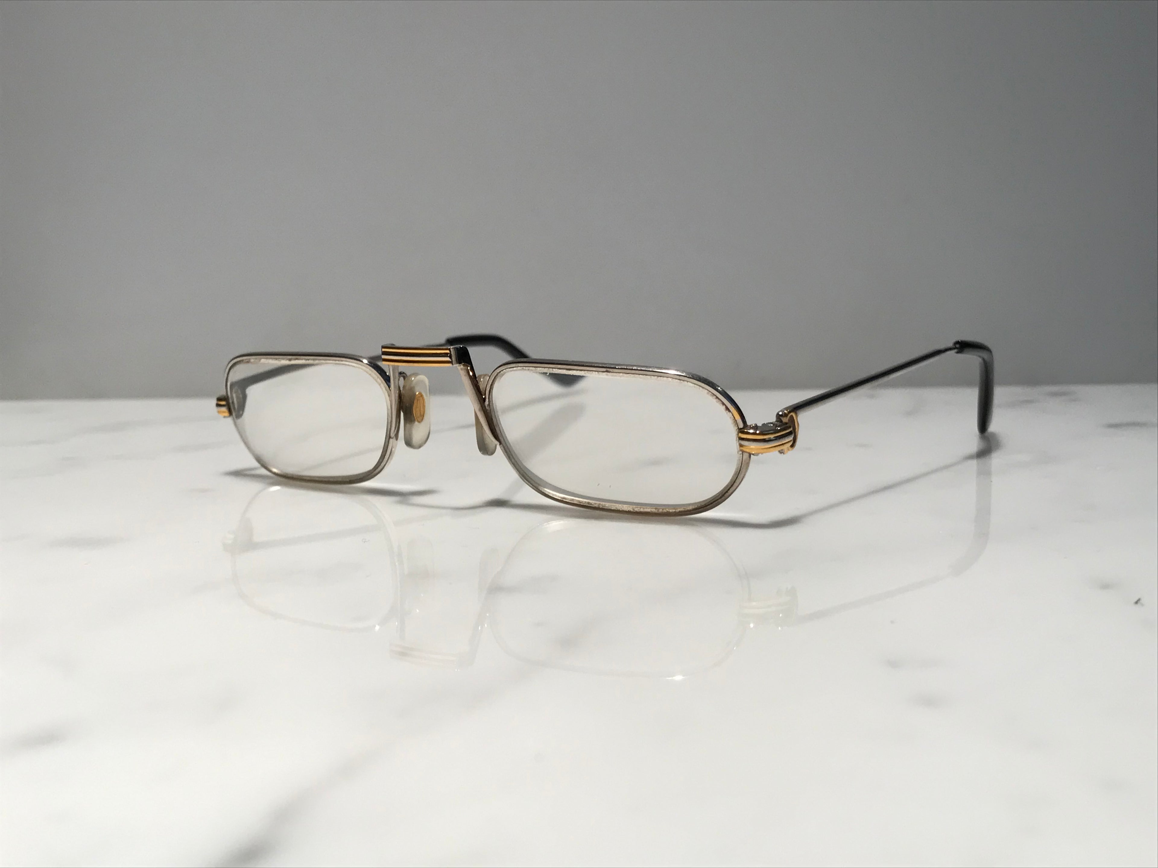 Cartier Demi Lune Vintage C Decor Platinum Sunglasses Glasses Eyeglasses Frame