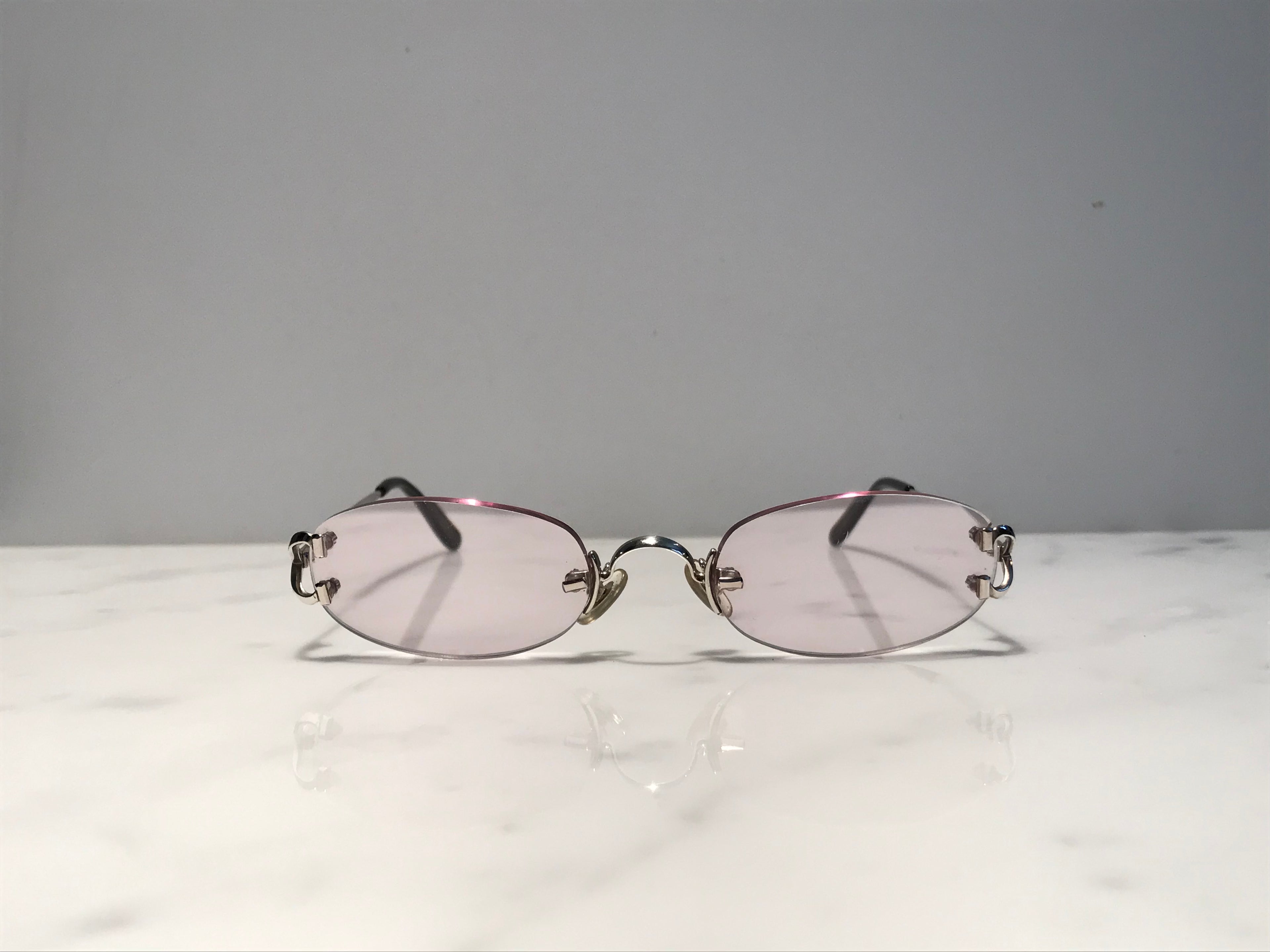 Cartier Vintage Scala C Decor Platinum Gold Sunglasses Glasses Eyeglasses Frame