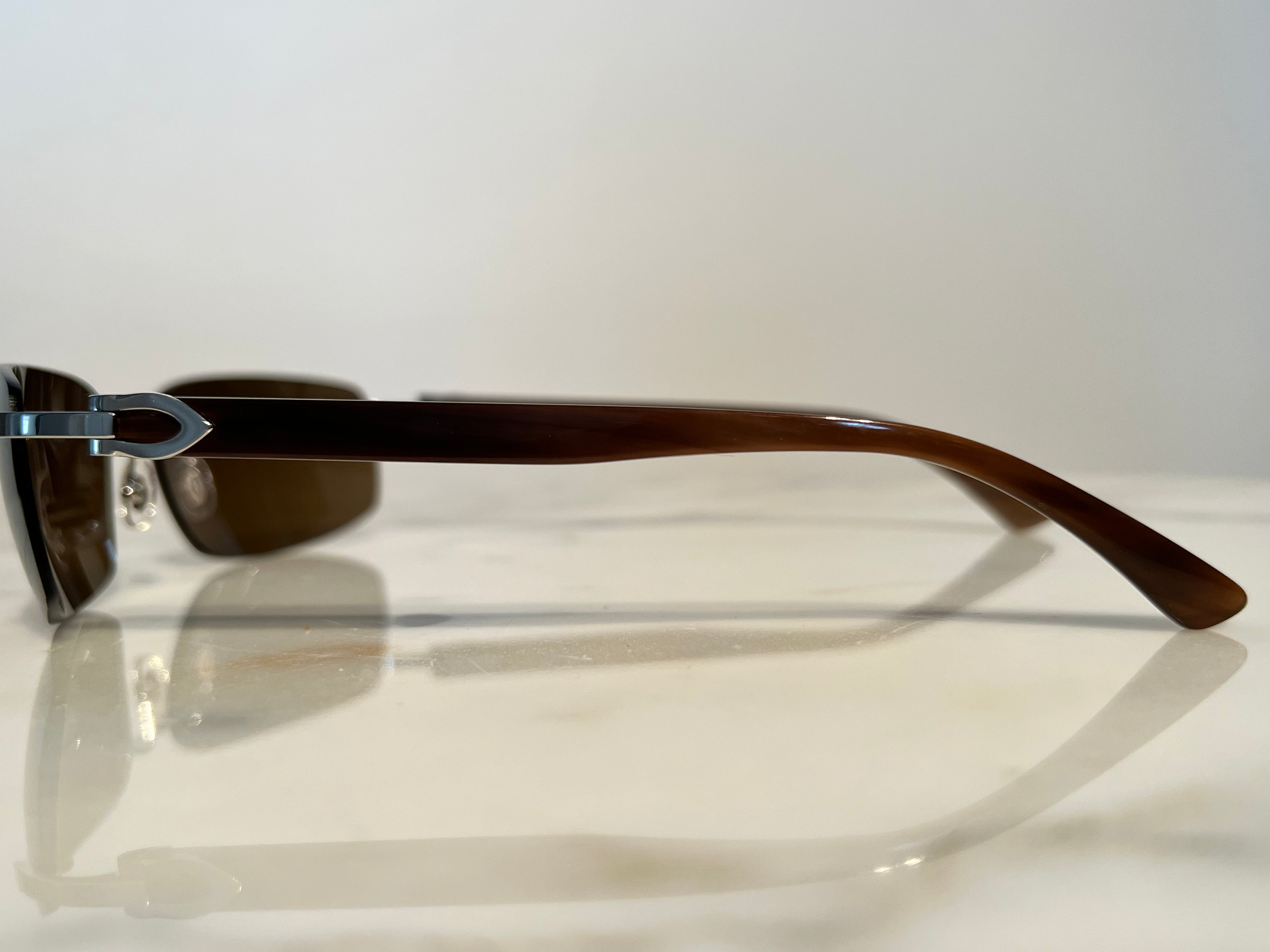Cartier Brown Buffalo Horn Platinum Frames Sunglasses Glasses