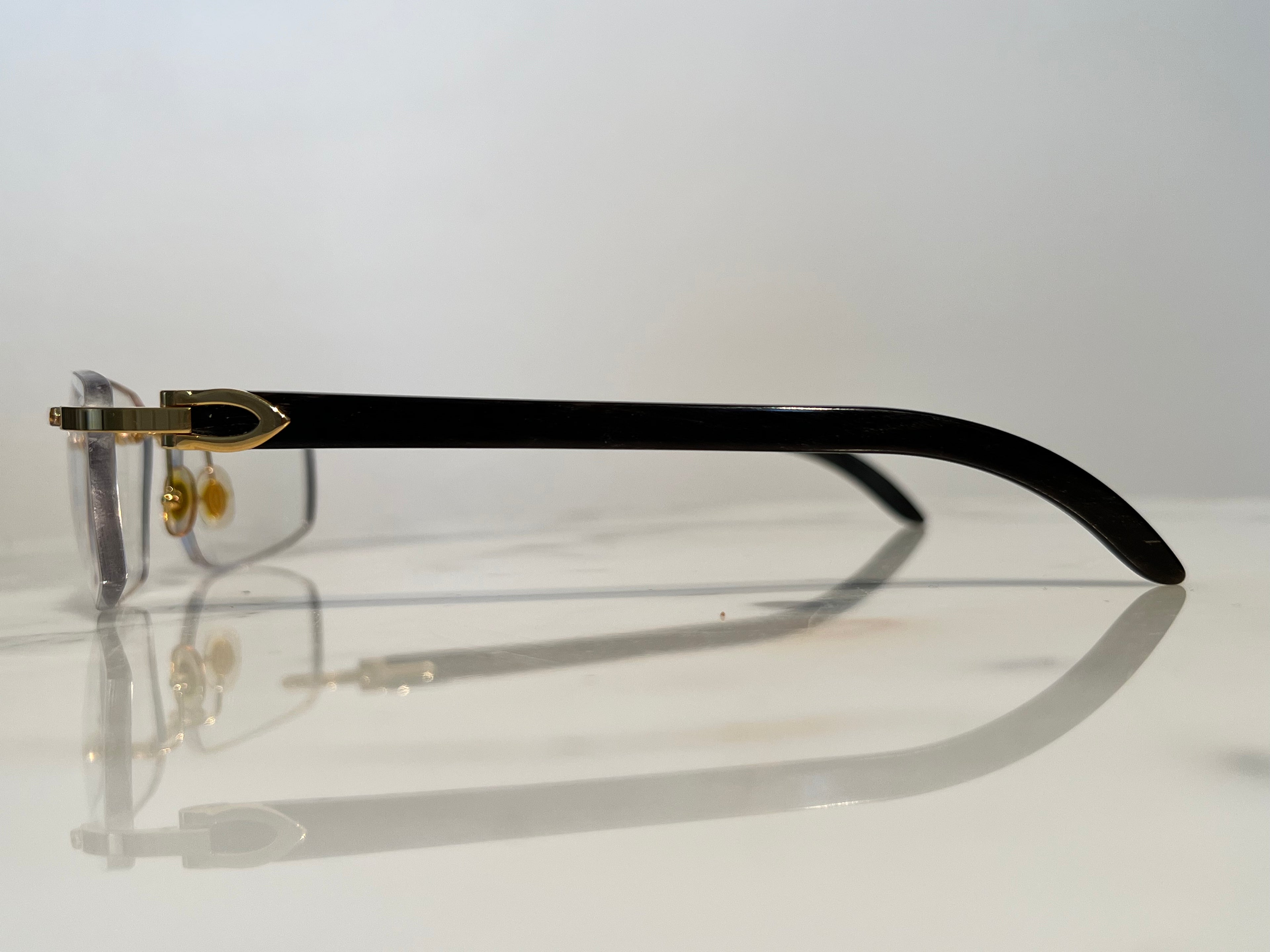 Cartier Diamond Black Buffalo Horn Gold Frames Sunglasses Glasses